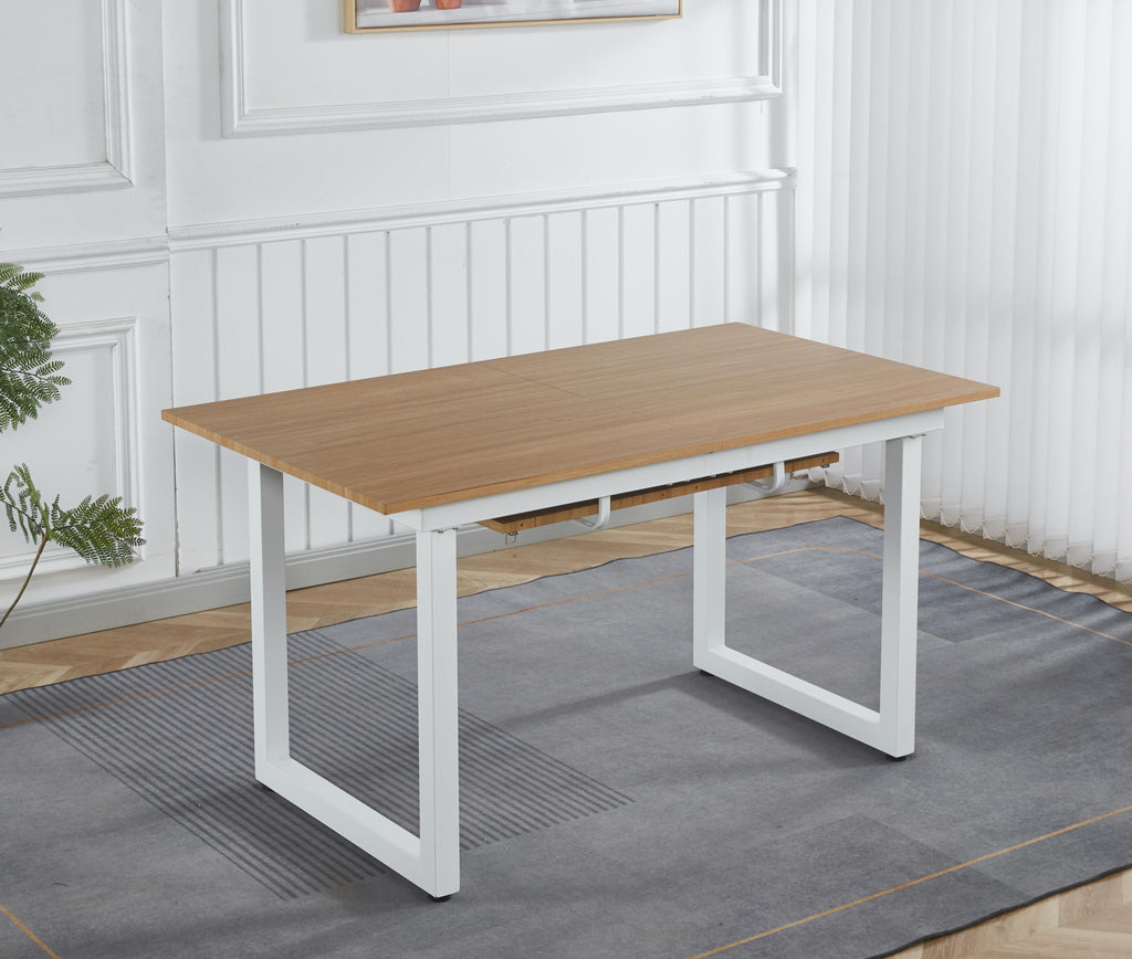 Oak Color Square Extendable Dining Table with Metal Leg