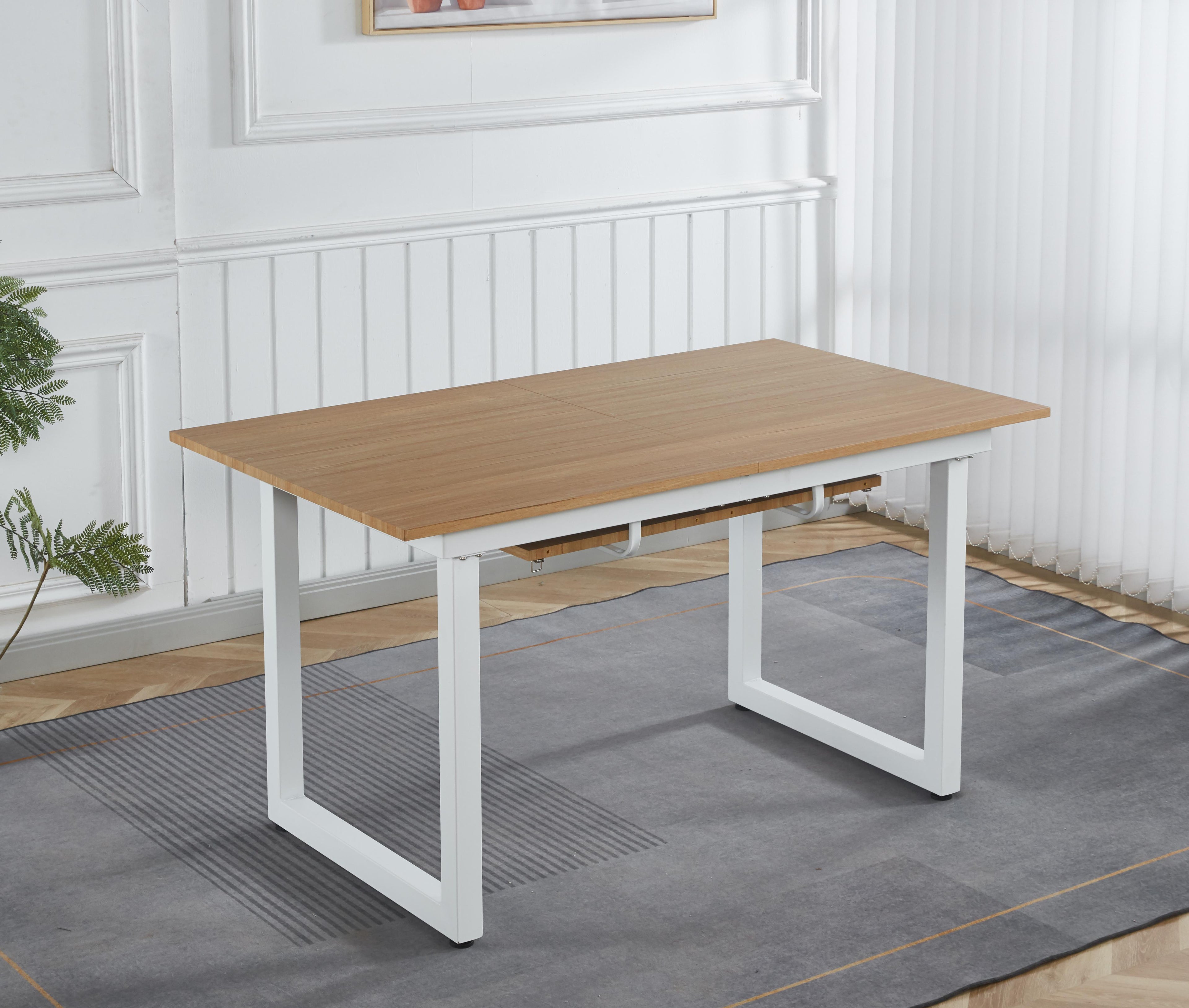 Oak Color Square Extendable Dining Table with Metal Leg