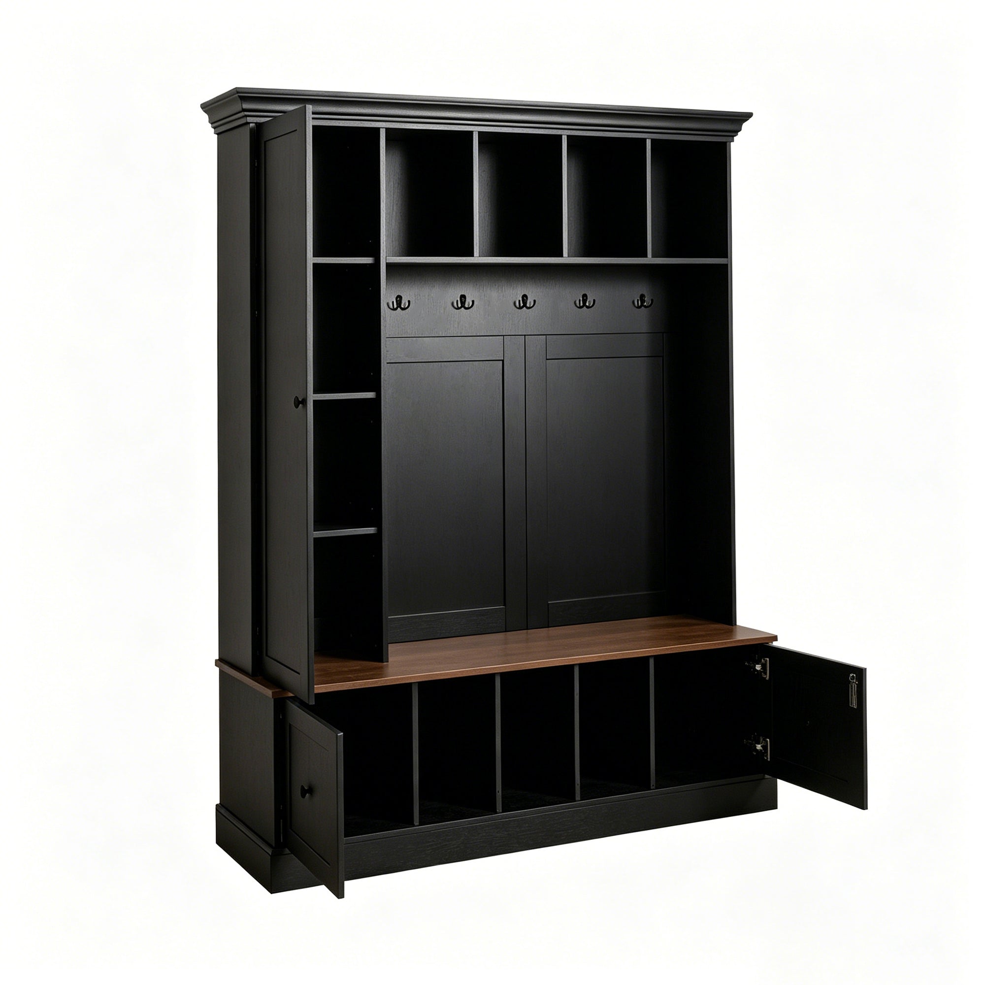 Vibe Haus 62.2''W Farmhouse Hall Tree with Shoe Storage Bench