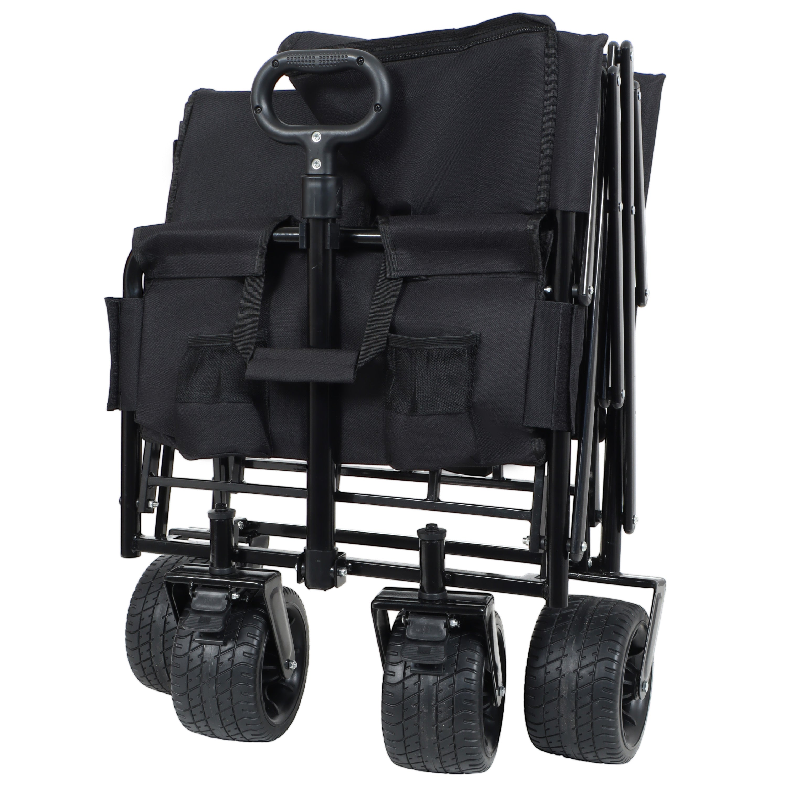 3-in-1 Convertible Folding Wagon Cart with Bench Seat & Storage