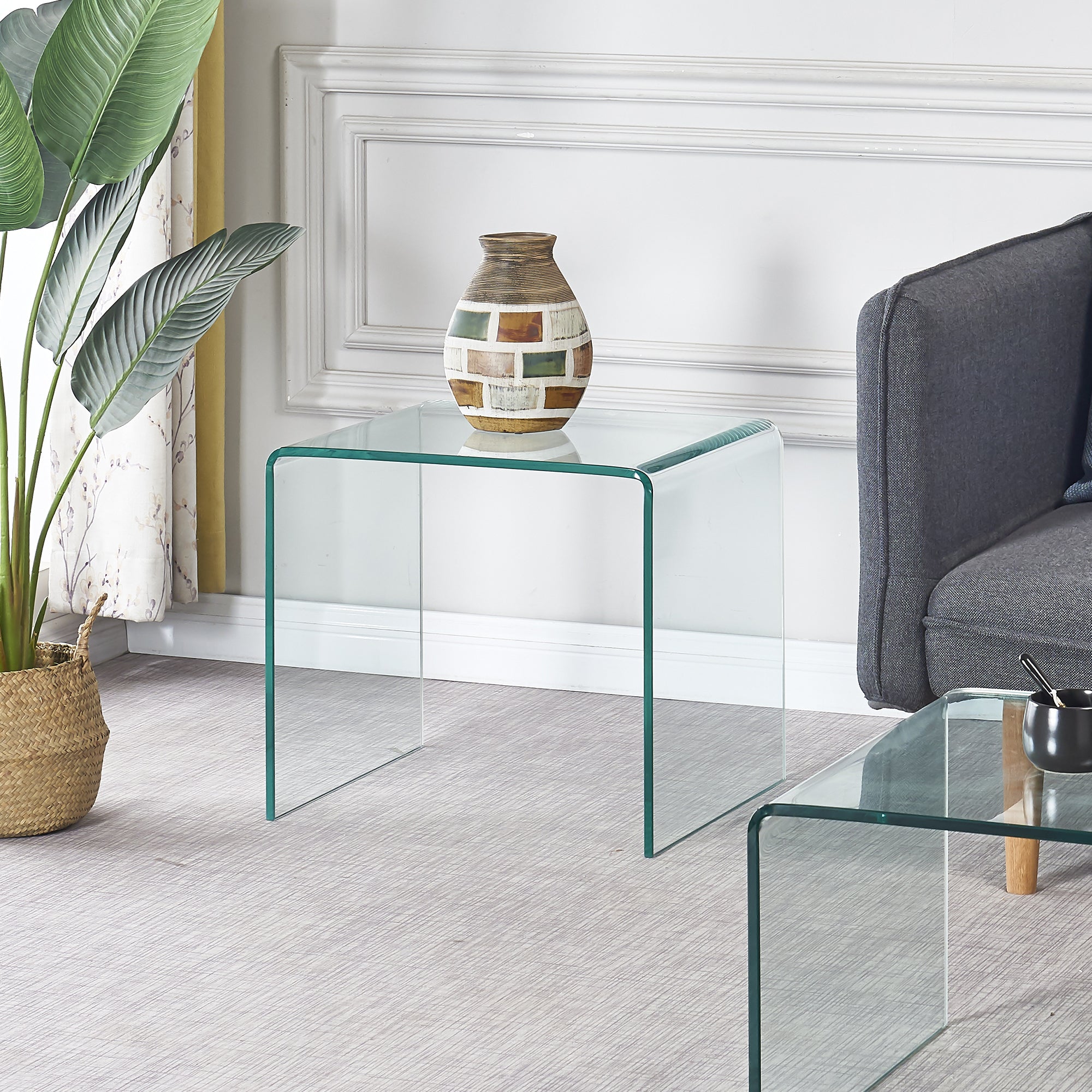 Tempered Clear Bent Glass Side Table