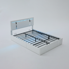 Queen Size Lift Up Storage Bed Frame with Adjustable LED Lights Headboard