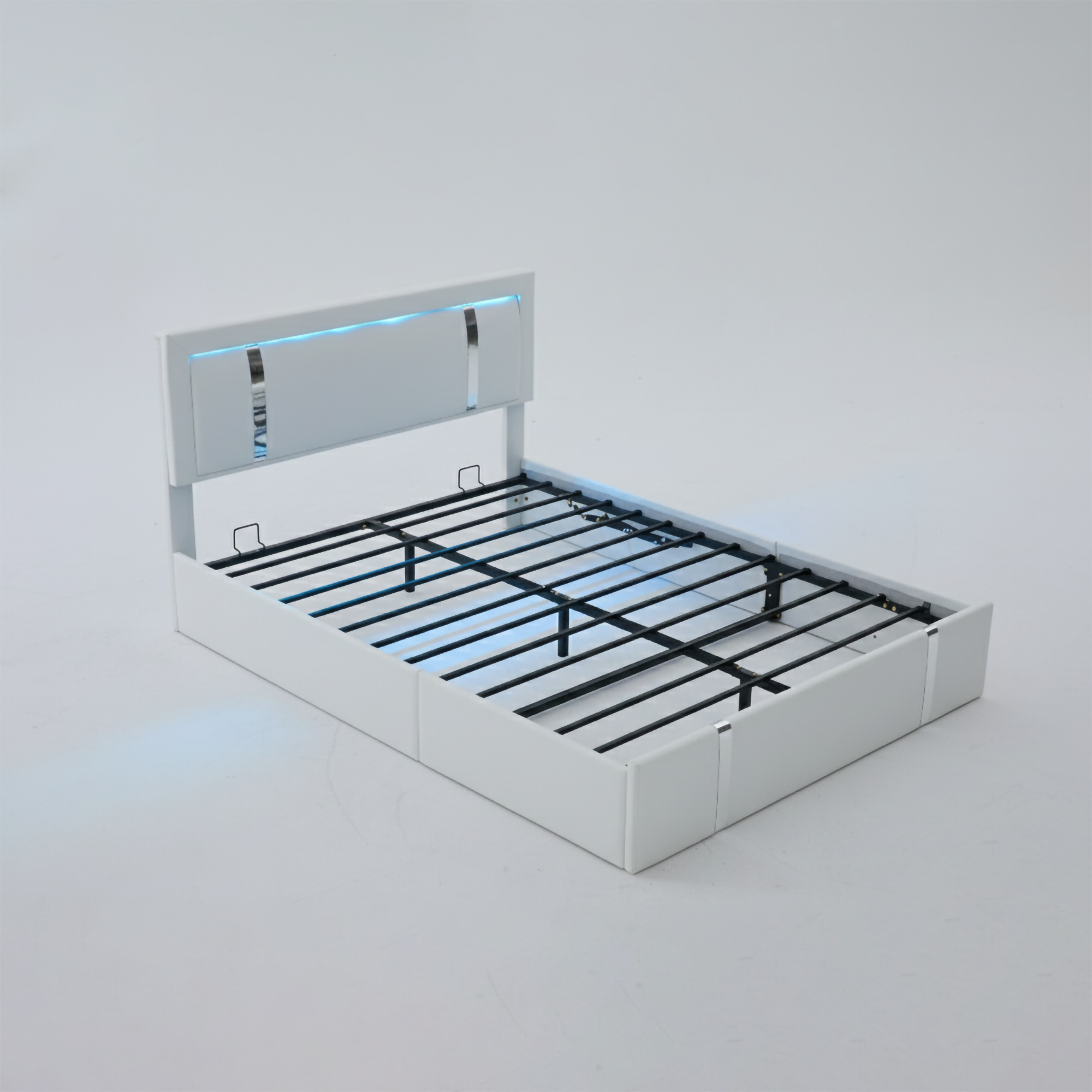 Queen Size Lift Up Storage Bed Frame with Adjustable LED Lights Headboard