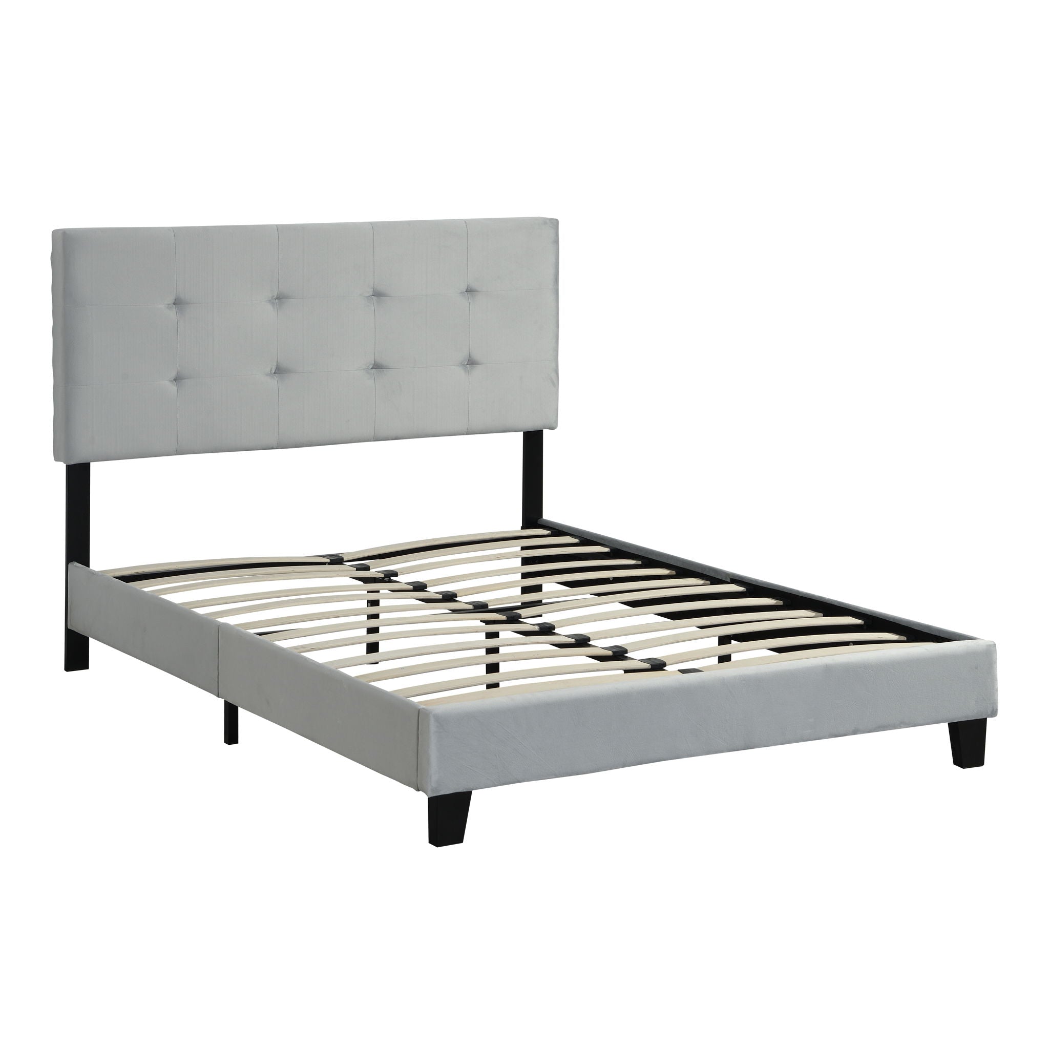 Full Size Upholstered Platform Bed Frame With Tufted Headboard - Gray