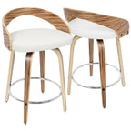 Mid-Century Modern Counter Stool with Swivel in Zebra Wood