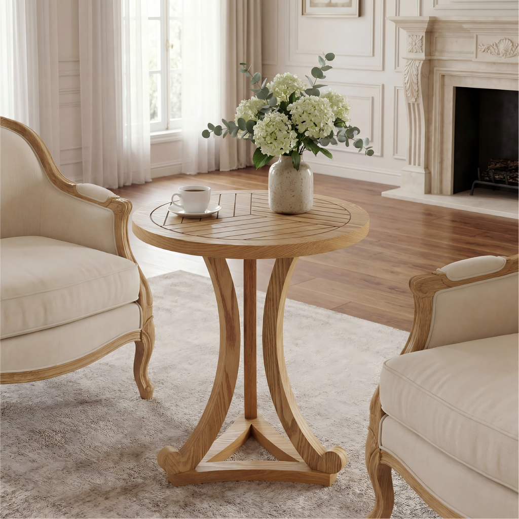Natural Finish Round Wood Accent Table
