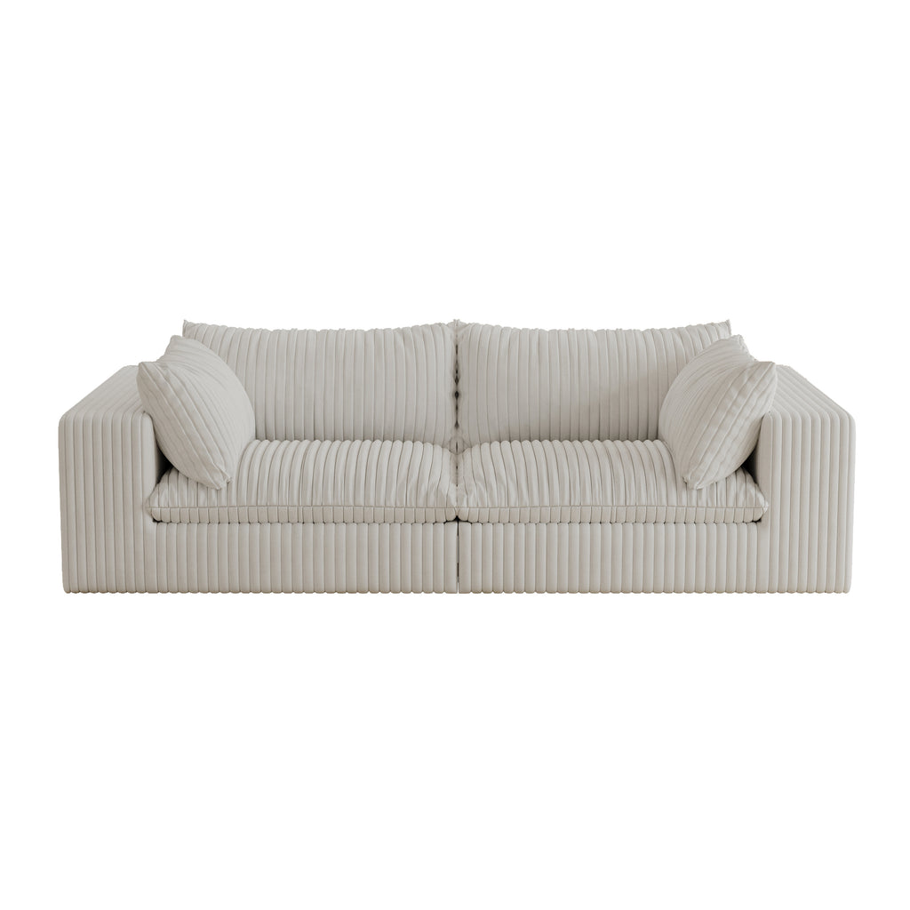 Y137 2-Seat Sofa, White Fabric with Feather-Filled Cushions