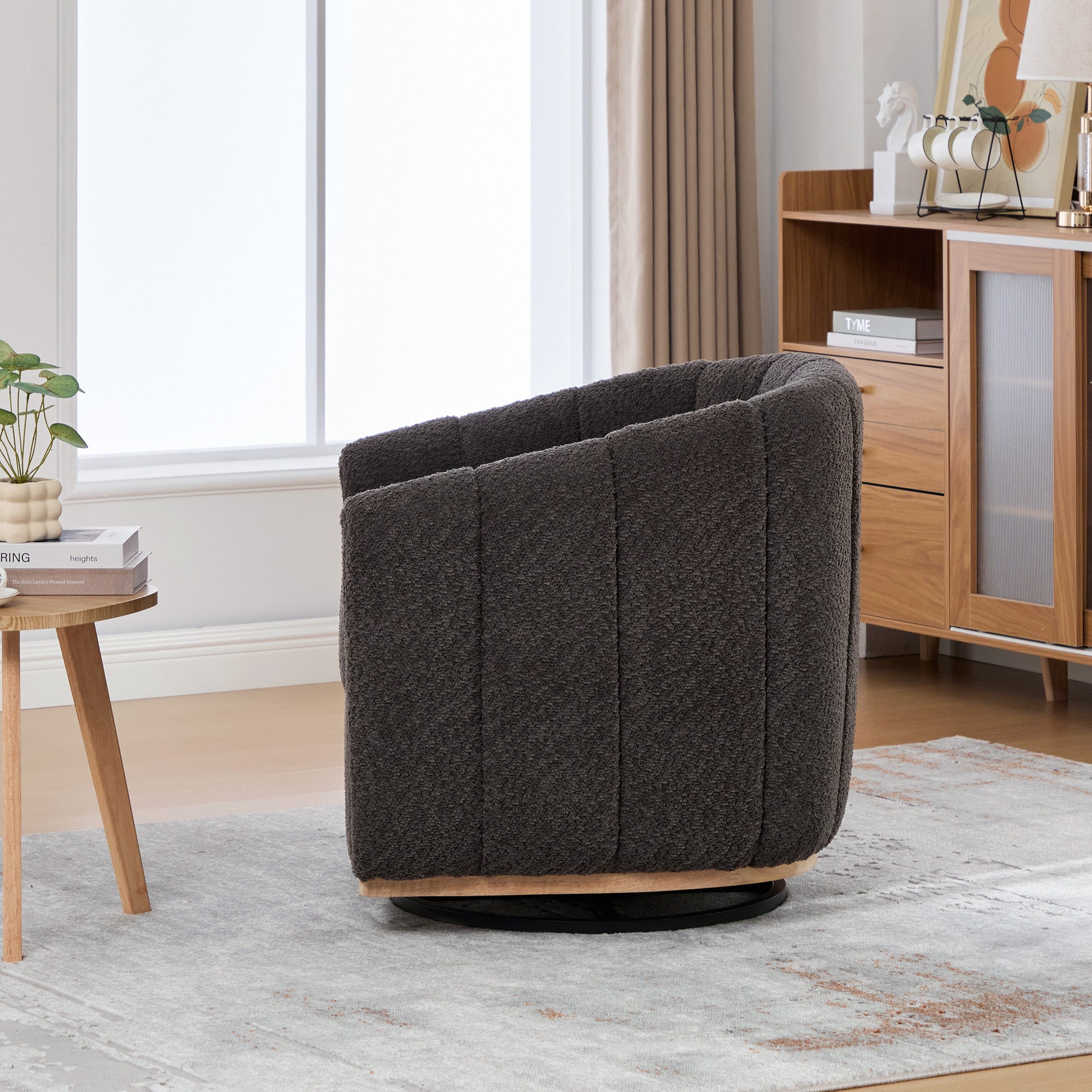 31.89" Wide Modern Chenille Cushioned Metal Base 360° Swivel Chair