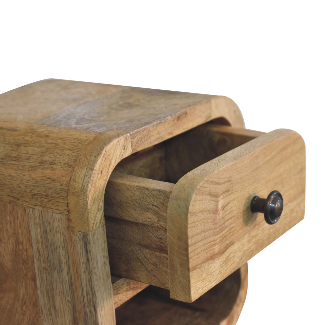 Extra Mini Curved Oak-ish Bedside with Open Slot, 1-Drawer