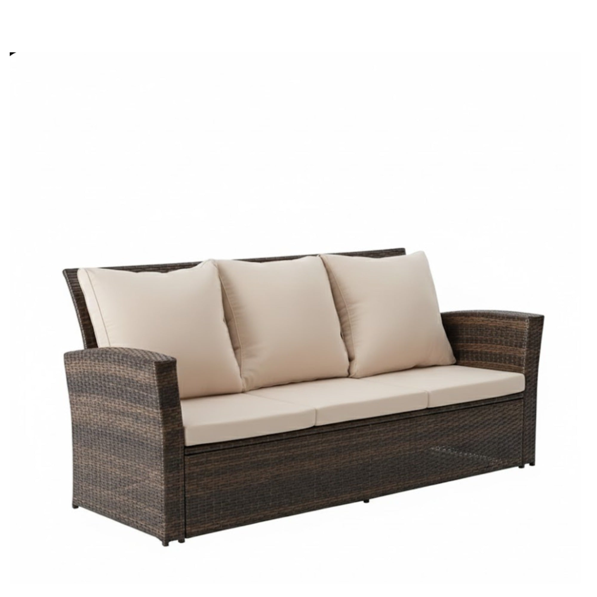 67.7" All-Weather Wicker 3-Seat Patio Sofa with Thick Beige Cushions