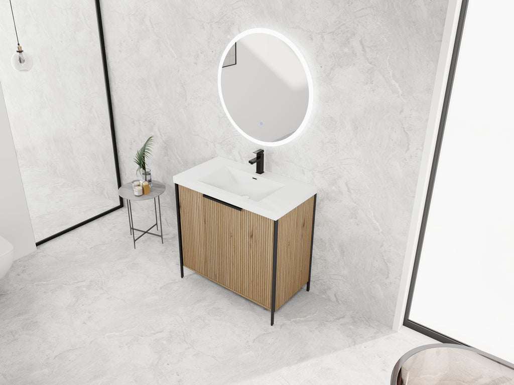 36" Freestanding Bathroom Vanity with Resin Sink & 2 Soft-Close Cabinet Doors