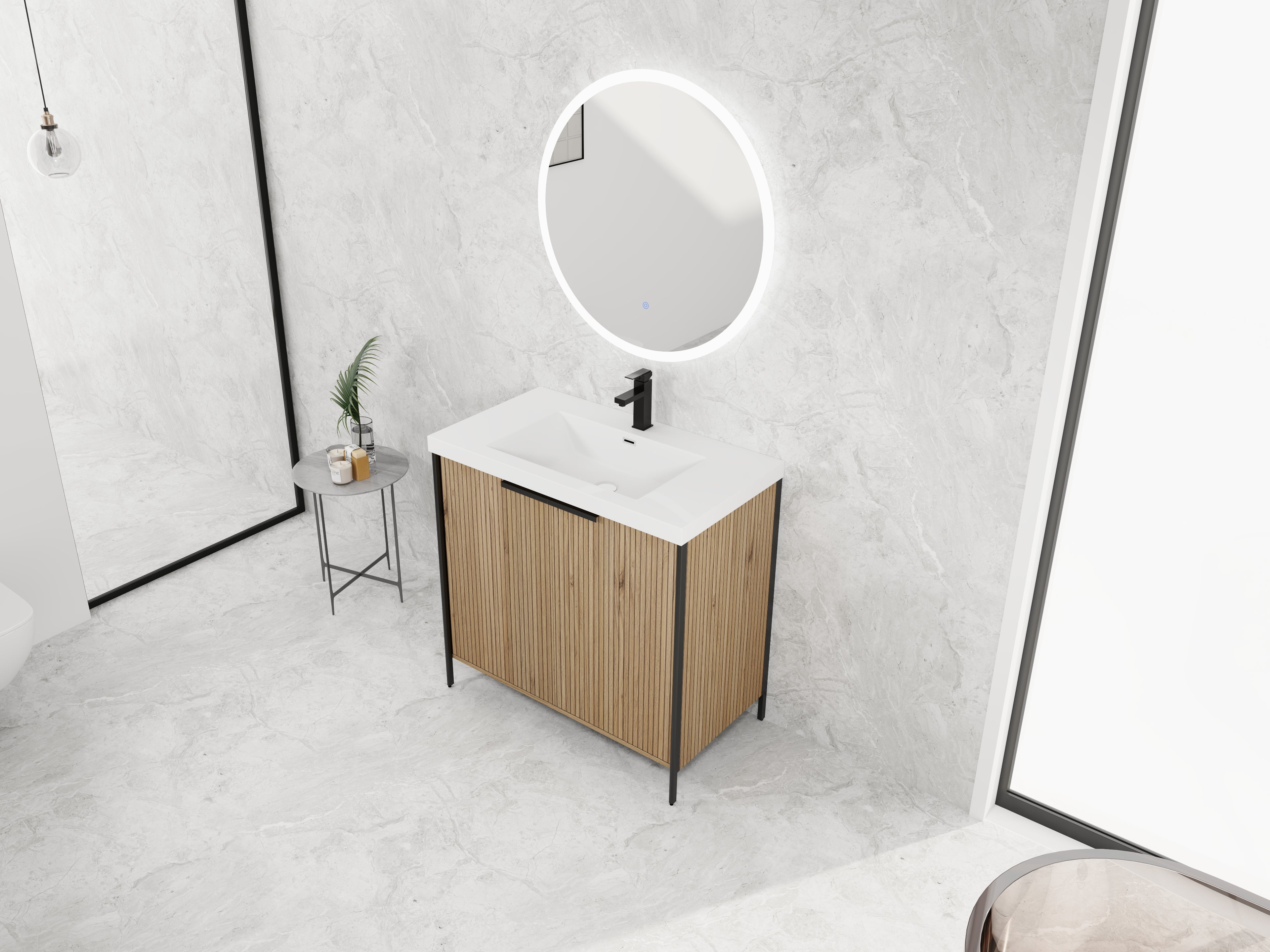 36" Freestanding Bathroom Vanity with Resin Sink & 2 Soft-Close Cabinet Doors