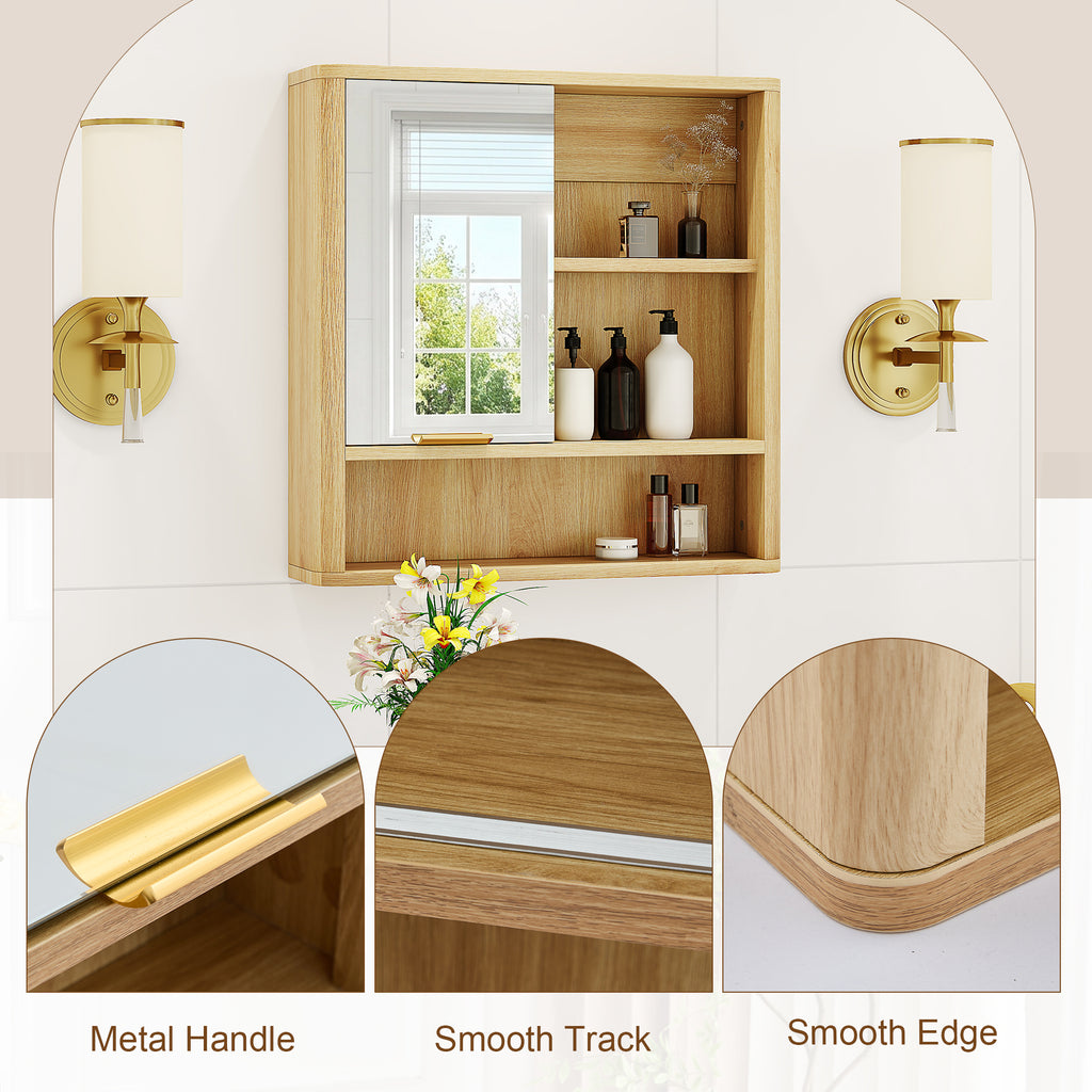 Natural Wood Finish Wall Mounted Mirror Cabinet