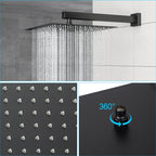 Dual Shower Head - 12 Inch Wall Mounted Square Shower System with Rough-in Valve, Matte