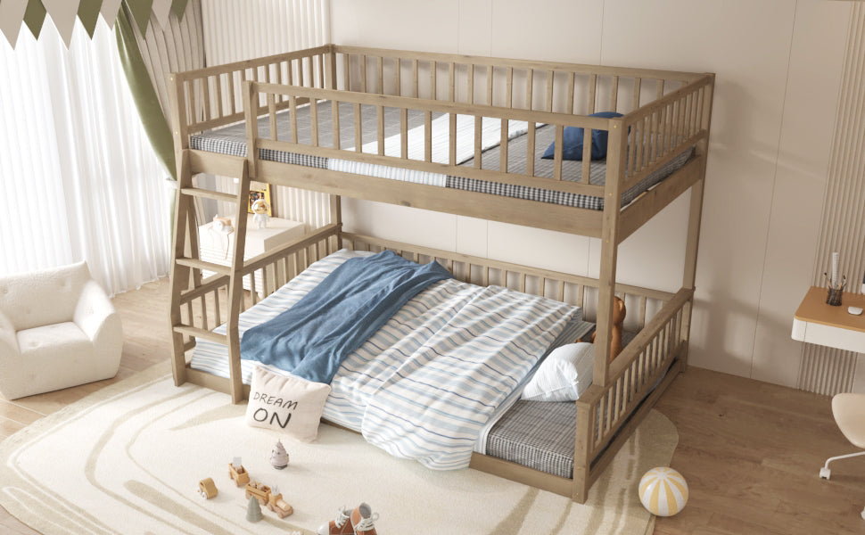 Full XL Over Queen Bunk Bed with Ladder and Guardrails