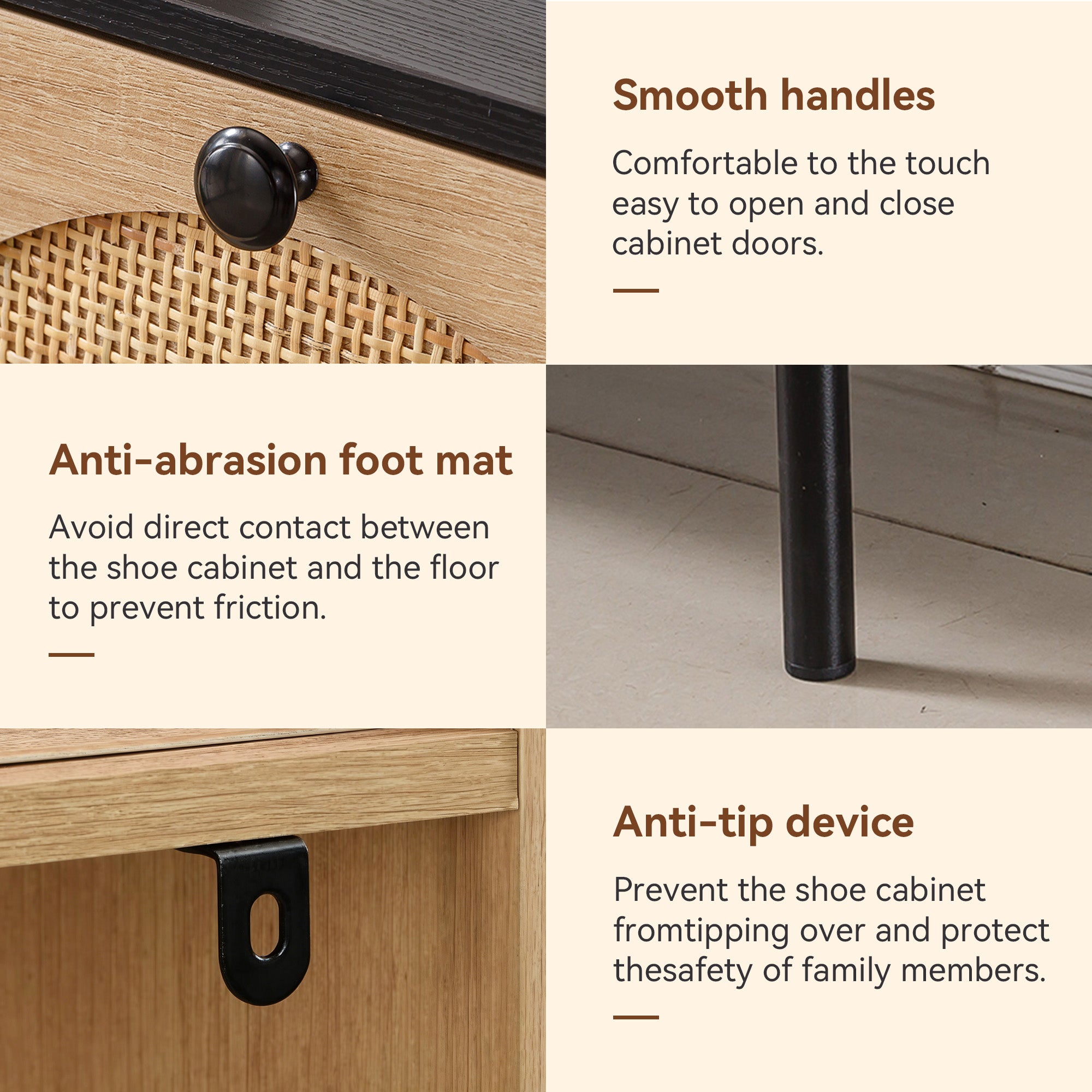 Space-Saving Rattan Shoe Cabinet with 4 Flip-Down Doors