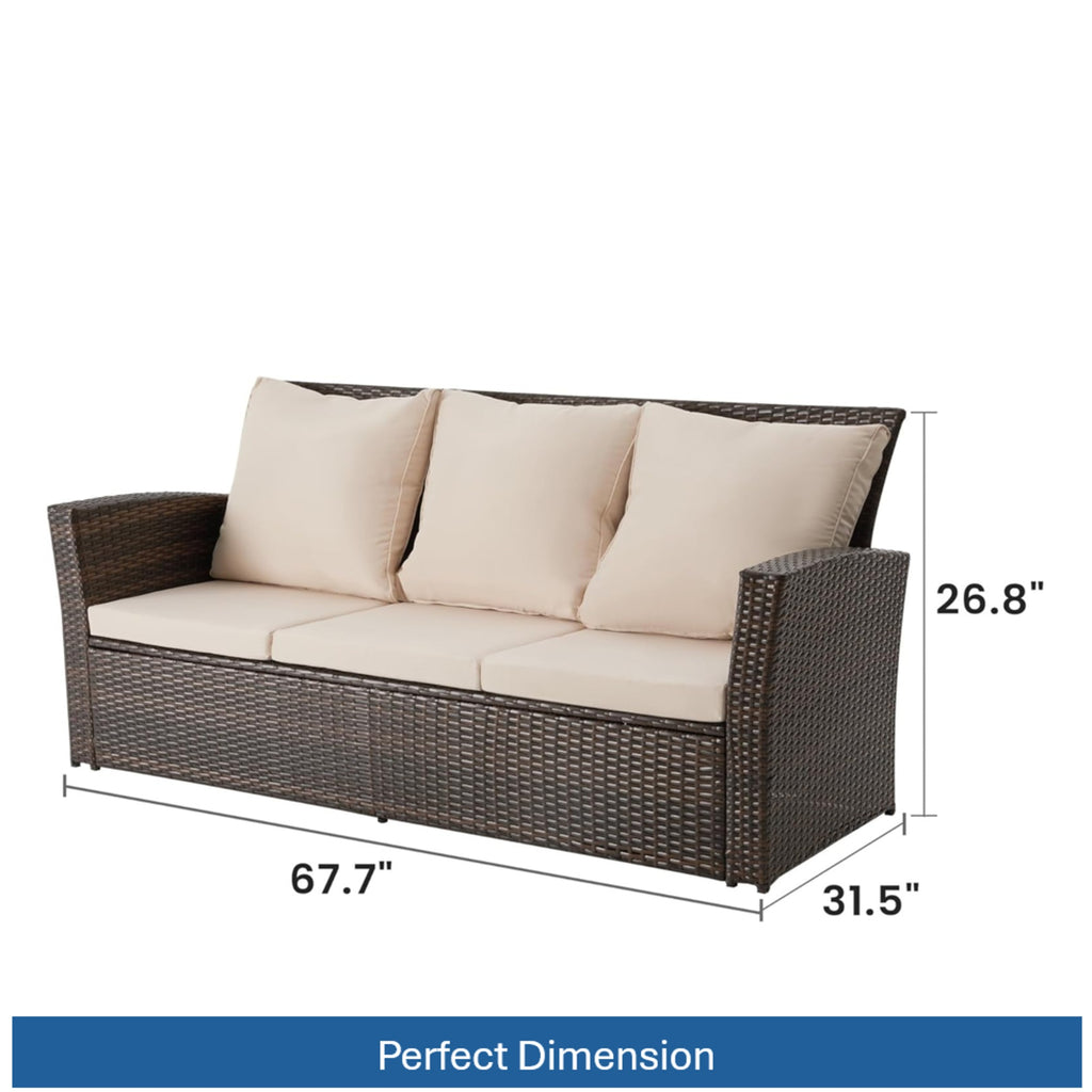 67.7" All-Weather Wicker 3-Seat Patio Sofa with Thick Beige Cushions