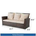 67.7" All-Weather Wicker 3-Seat Patio Sofa with Thick Beige Cushions