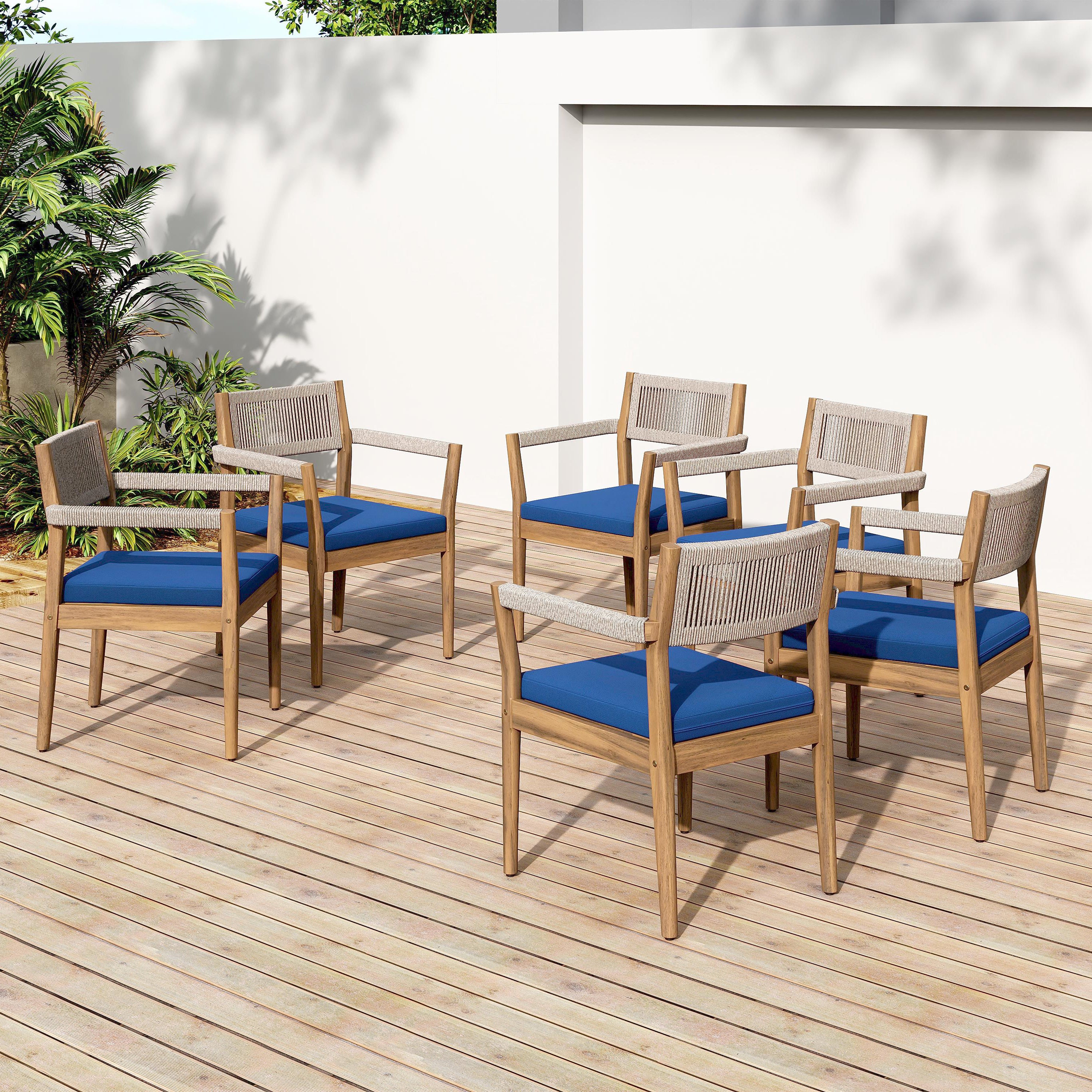 Braided Acacia Wood Outdoor Dining Chairs Set of 2
