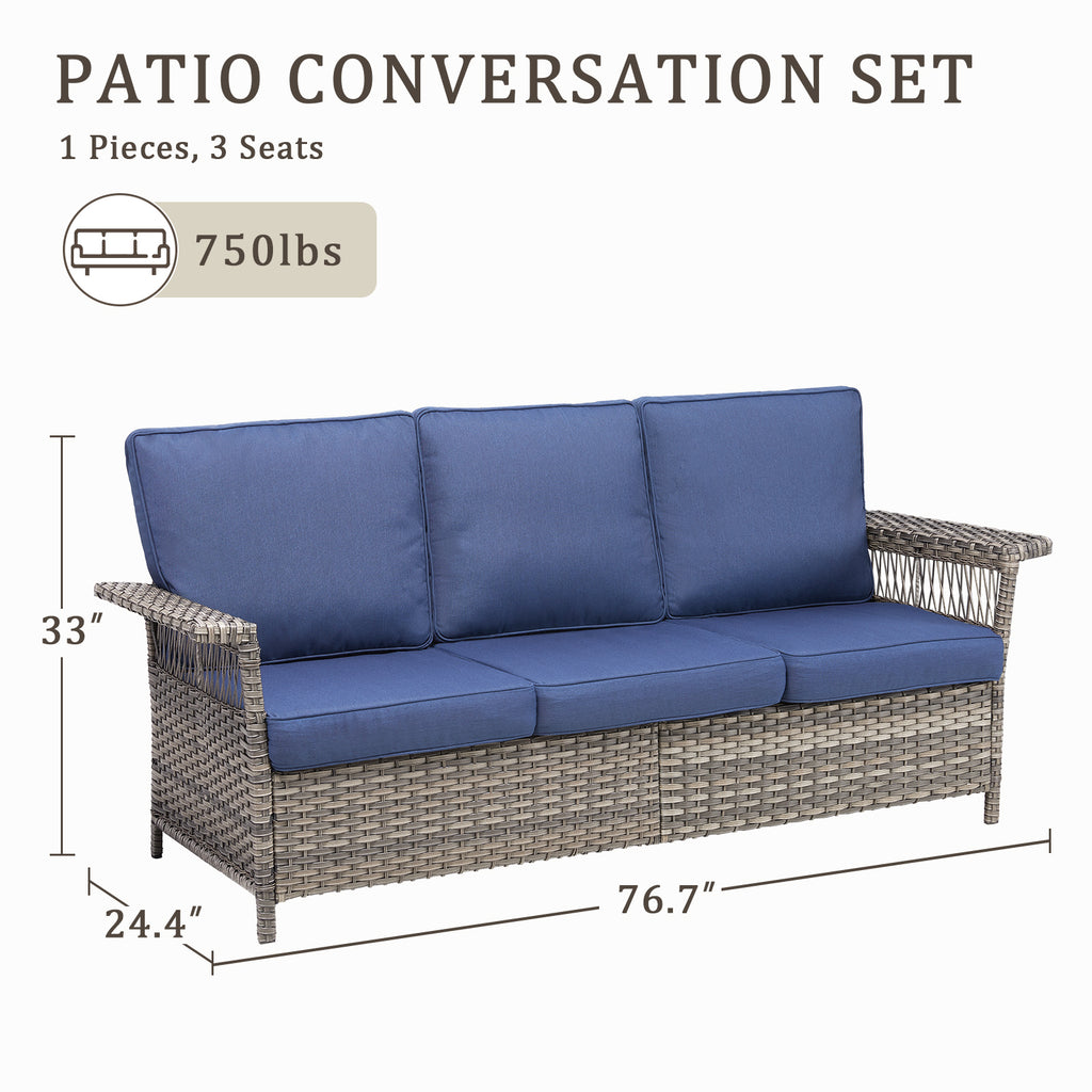76.7" Wide Outdoor Wicker Patio Sofa