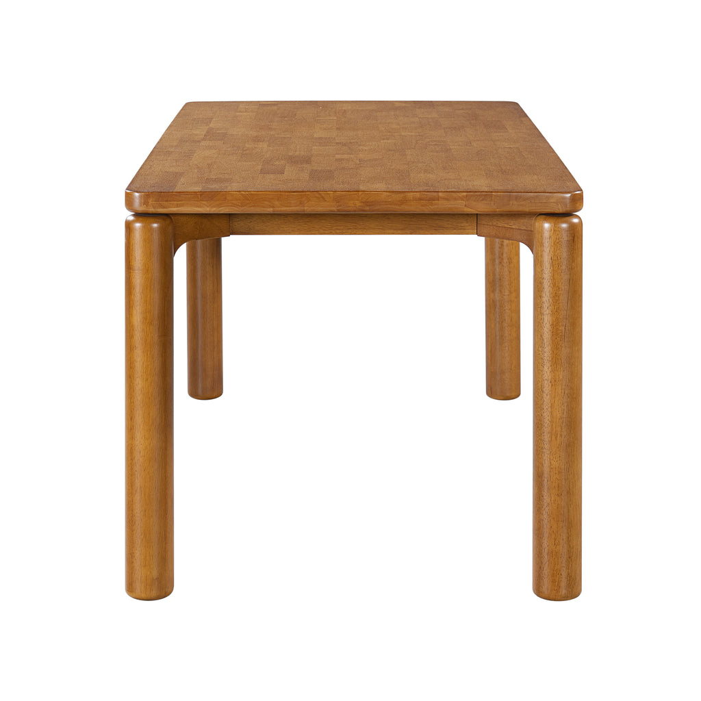 7-Piece Mid-Century Dining Set, 70-Inch Table with 6 Padded Arm Chairs, Walnut and Beige