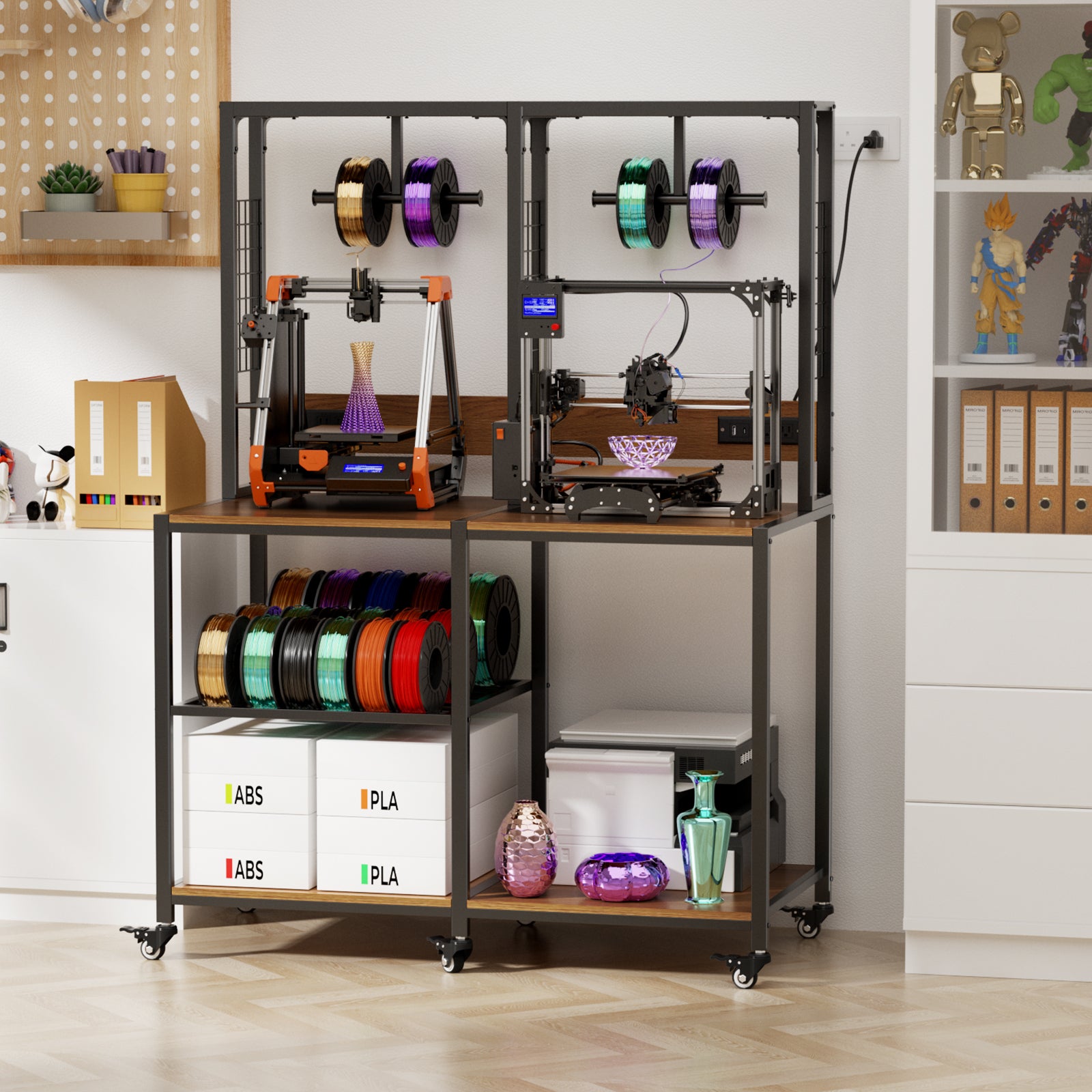 Double 3D Printer Stand with Filament Storage