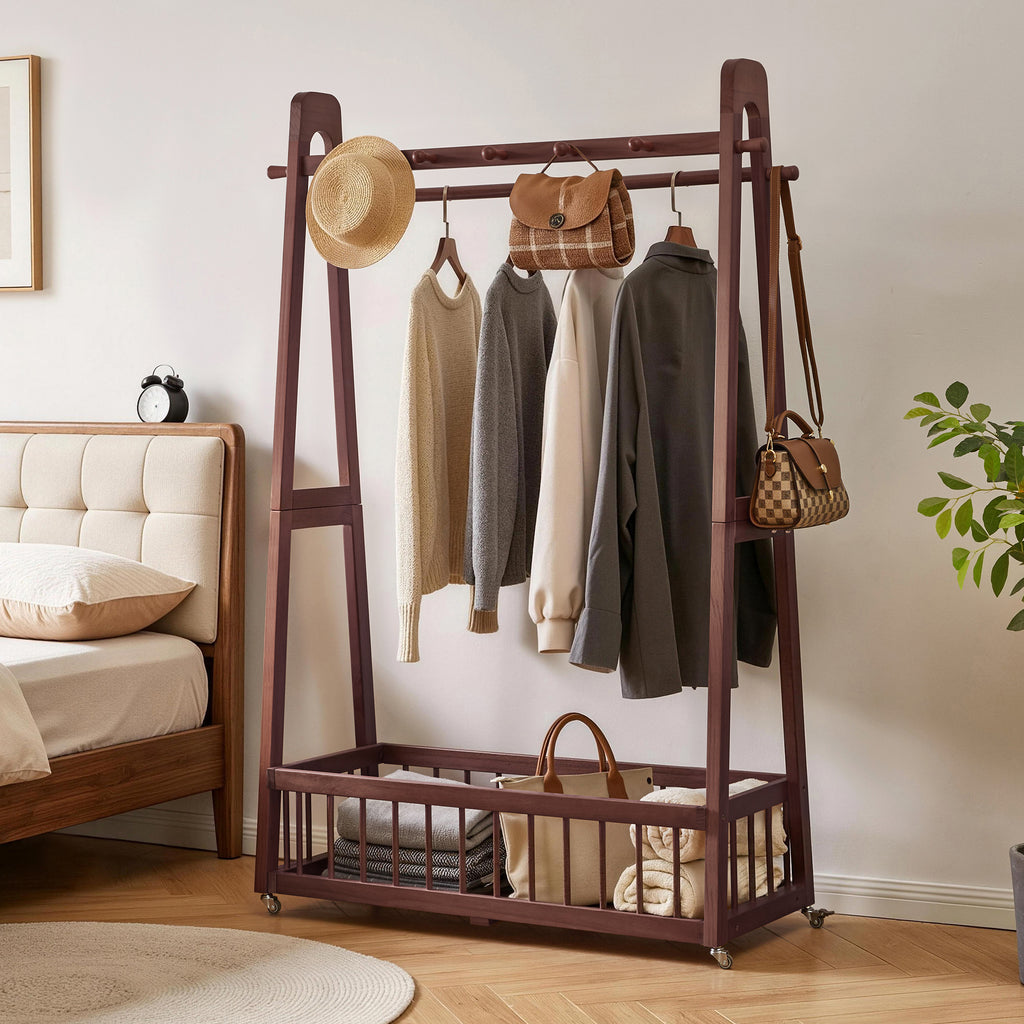 Solid Wood Freestanding Clothing Garment Rack