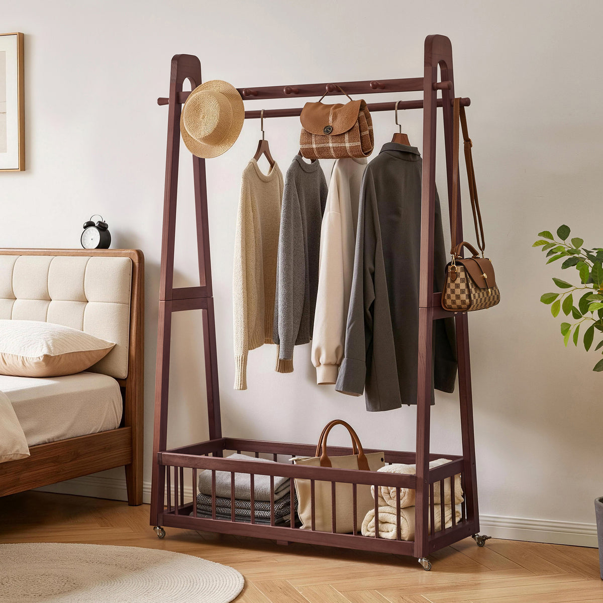Solid Wood Freestanding Clothing Garment Rack
