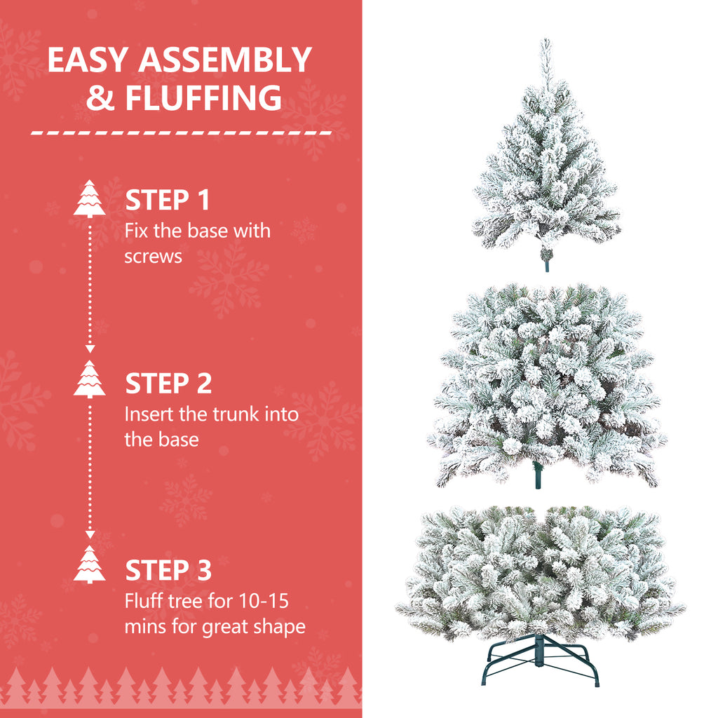 7FT Flocked Christmas Tree with Pine Cones