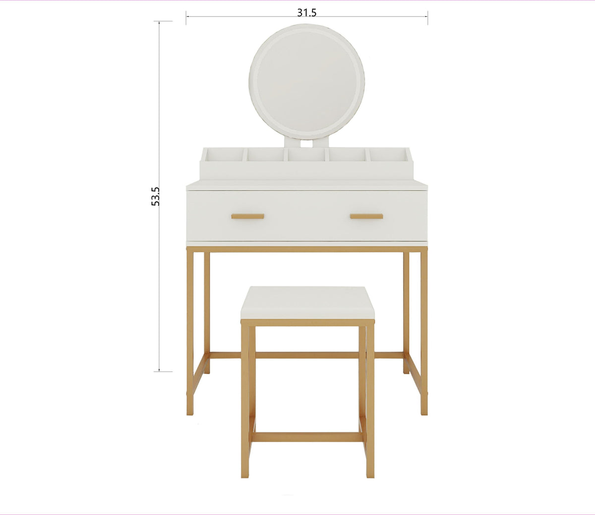 Vanity Set with Mirror and Stool, 31.5-Inch, Ancient White