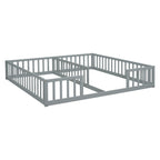 Double Twin Floor Bed with Fence, Guardrails, without Door