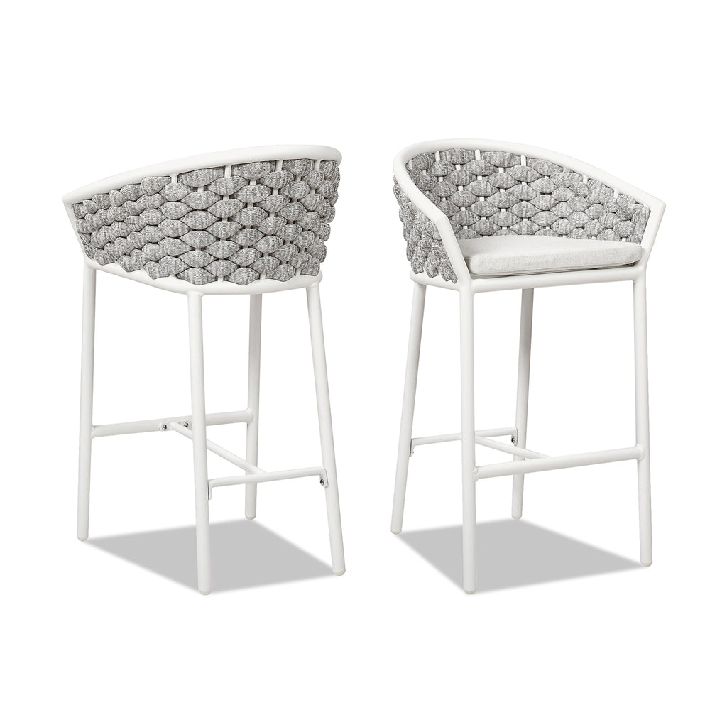 Rowan 27.5" Rope Barrel Low Back Patio Counter Stool - Set of 2