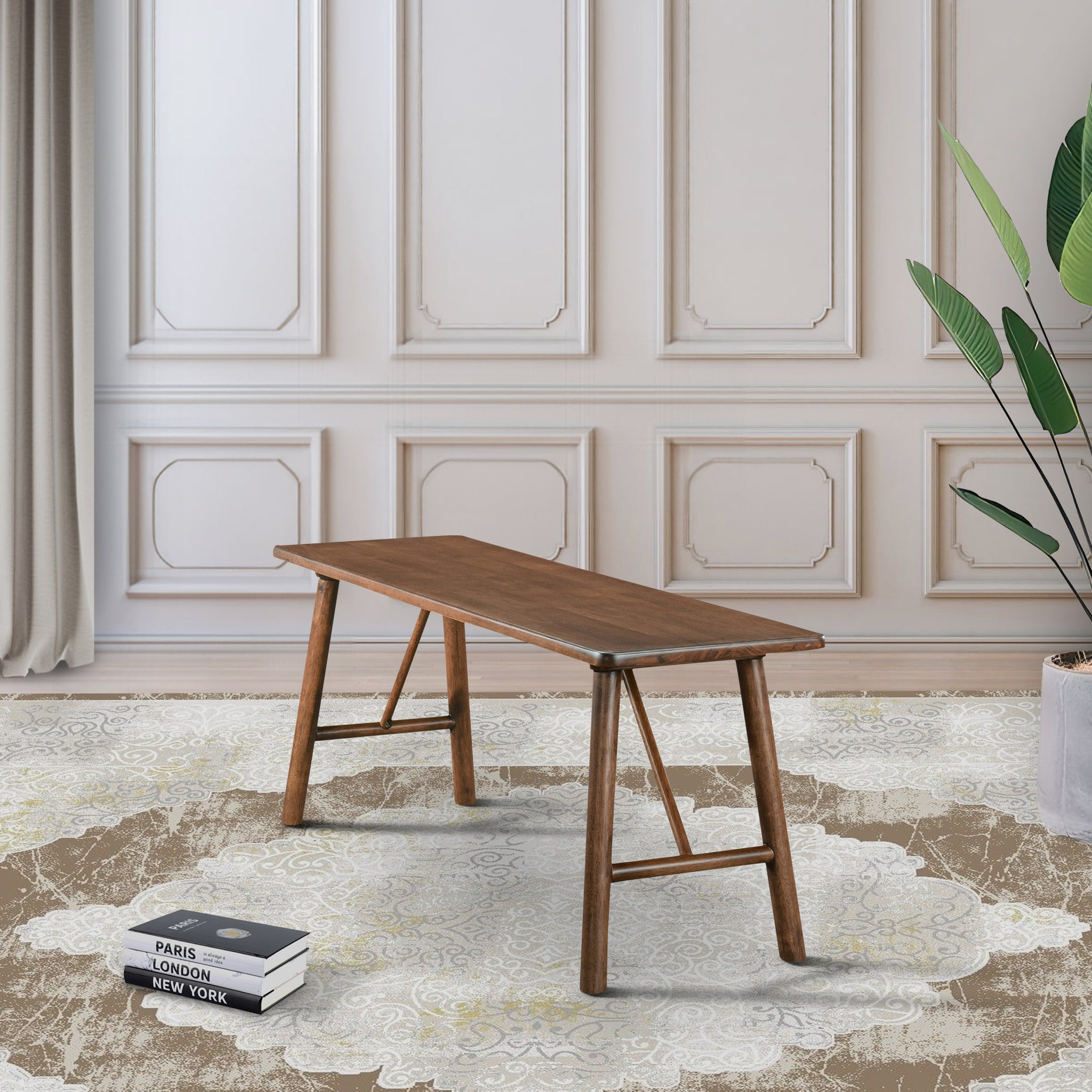 Versatile Solid Wood Molly Bench with Mid-Century Design
