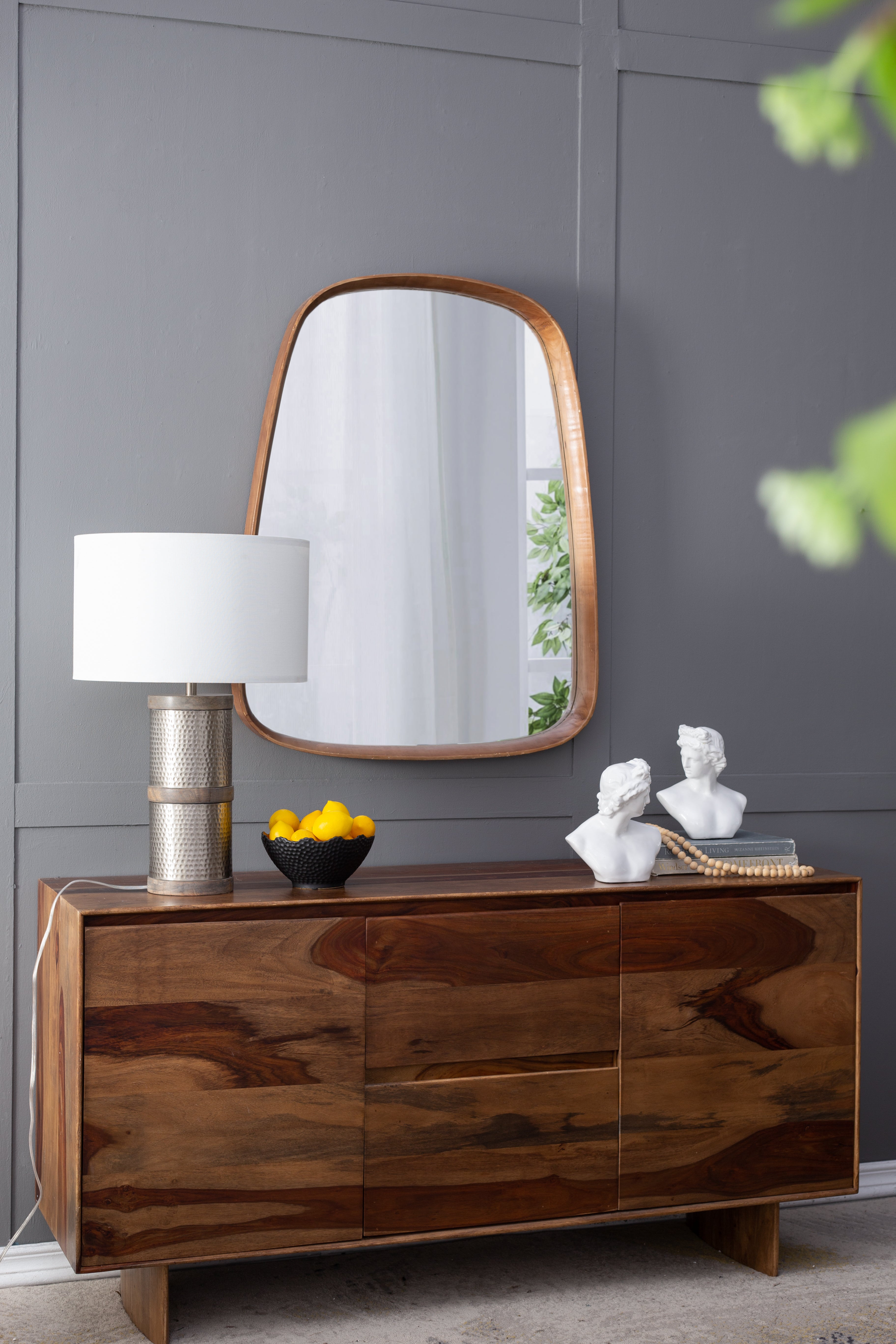 Hammered Iron Table Lamp with Mango Wood
