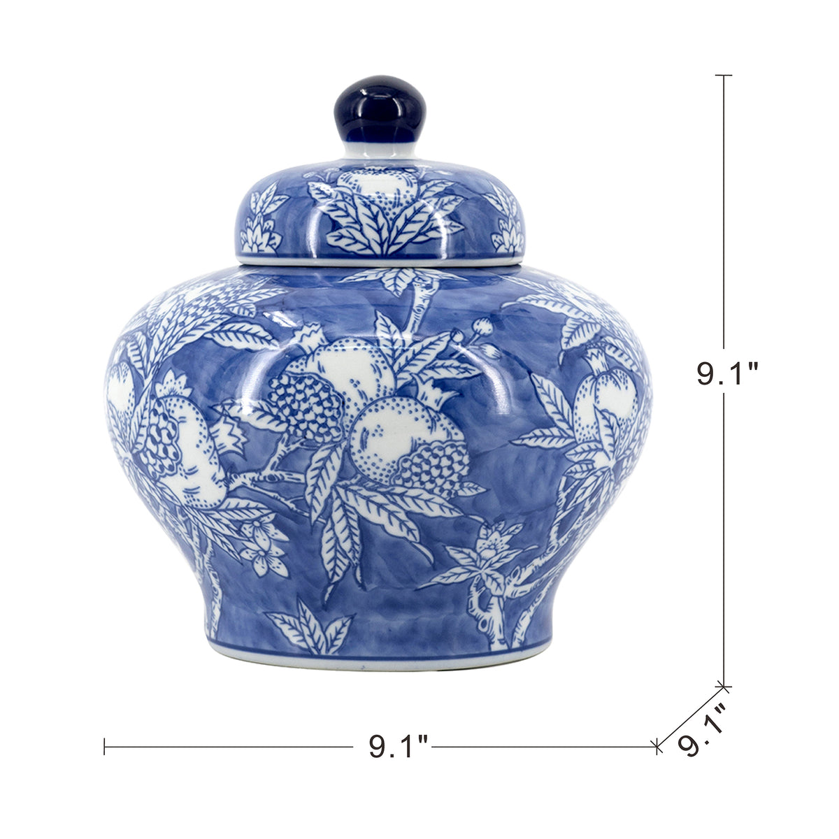 Blue and White Porcelain Lidded Jar, 9.1-Inch
