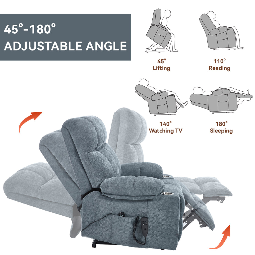 Grey Dual Motor Infinite Position Up to 350 LBS Chenille Power Lift Recliner Chair