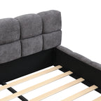 Elegant Chenille Upholstered Bed with Checkerboard Design, Queen