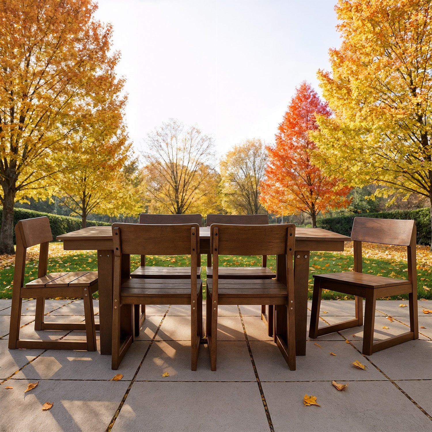 7-Piece Outdoor Dining Set with HDPE Patio Table & 6 Armless Chairs