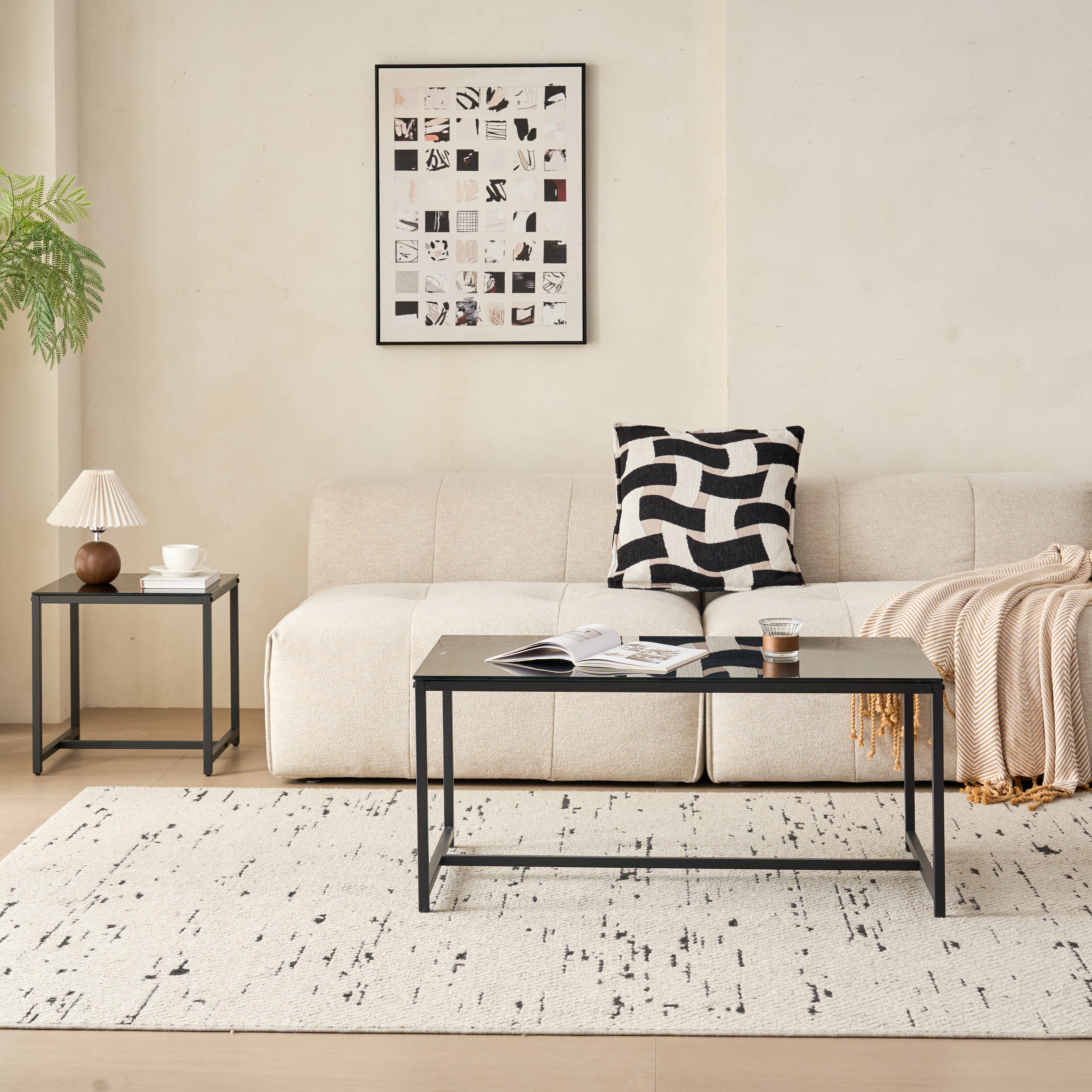 Black Glass Coffee Table, Small Tea Table
