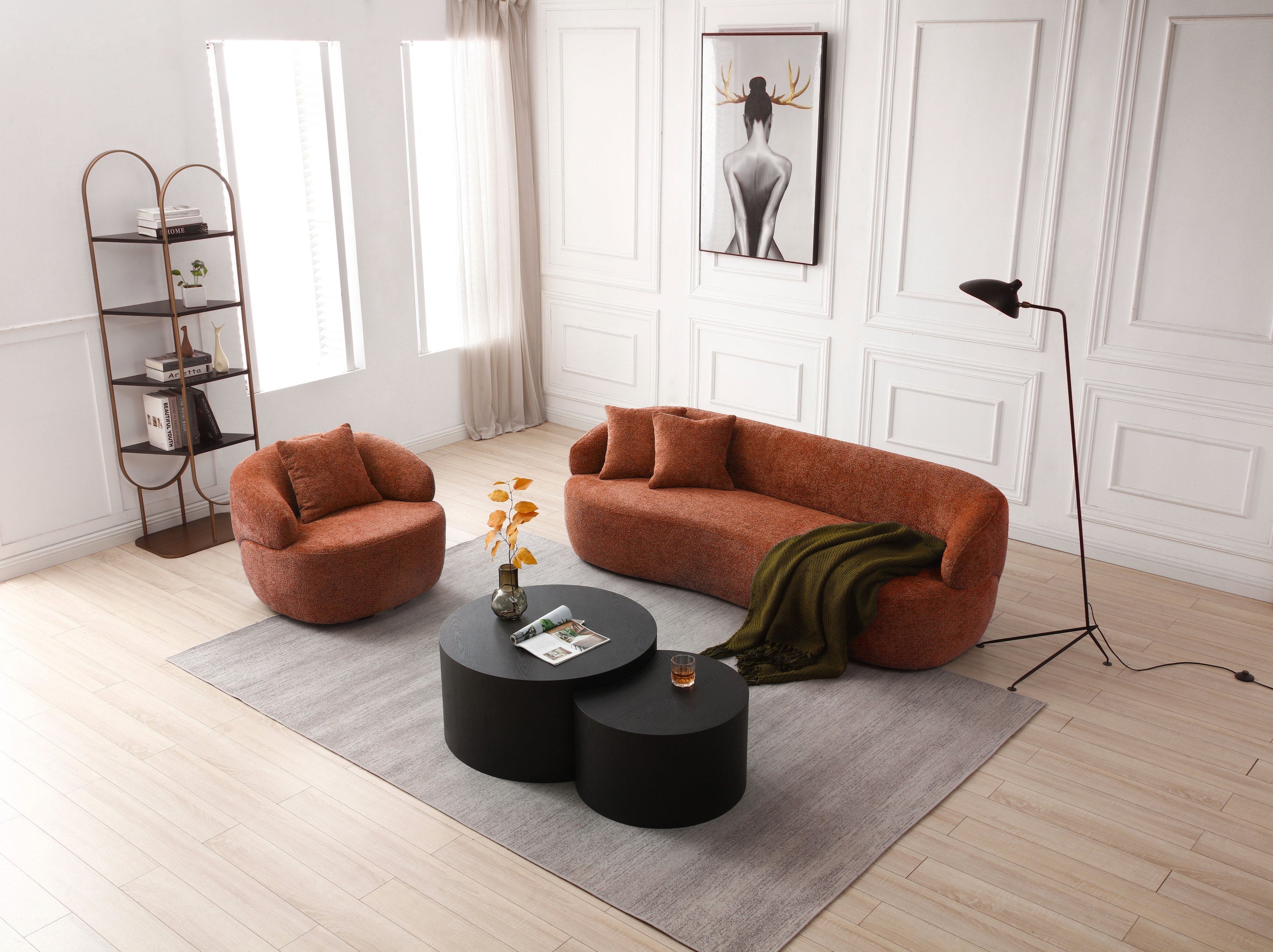 360° Swivel Mid Century Modern Curved 1-Seat Sofa - Orange