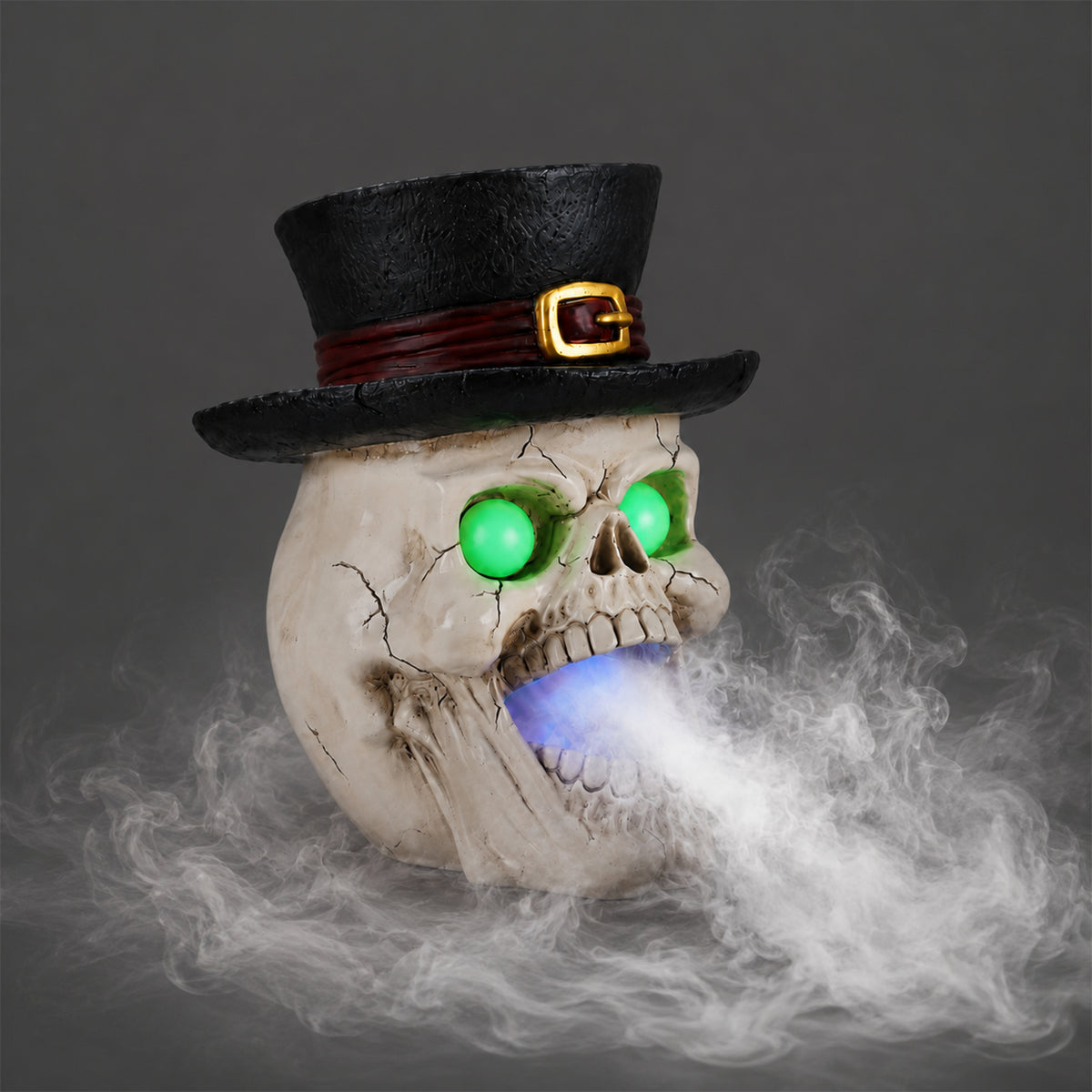 LED Light-Up Skull with Top Hat & Mist Maker Halloween Decoration