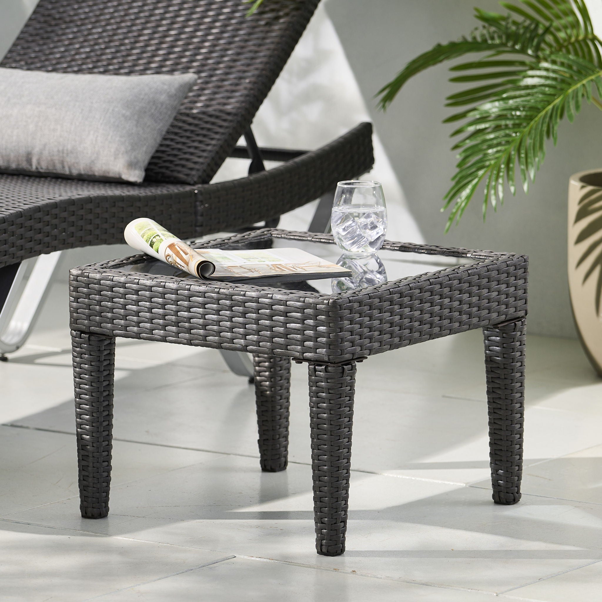 Outdoor Antibes Wicker Side Table - Gray