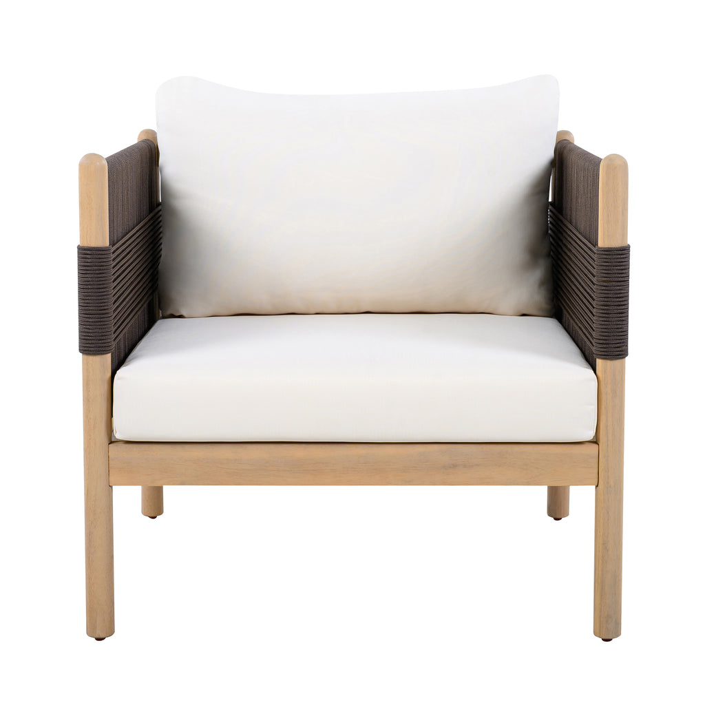 Outdoor Acacia Wood Club Chair with Diamond Rope Weave & Cushions