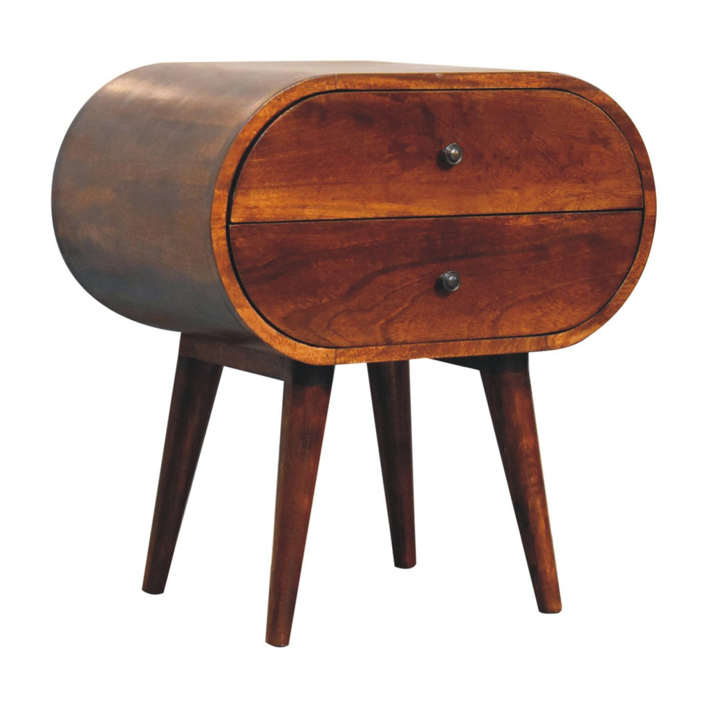 Solid Wood Large Chestnut Circular Bedside with 2 Drawers