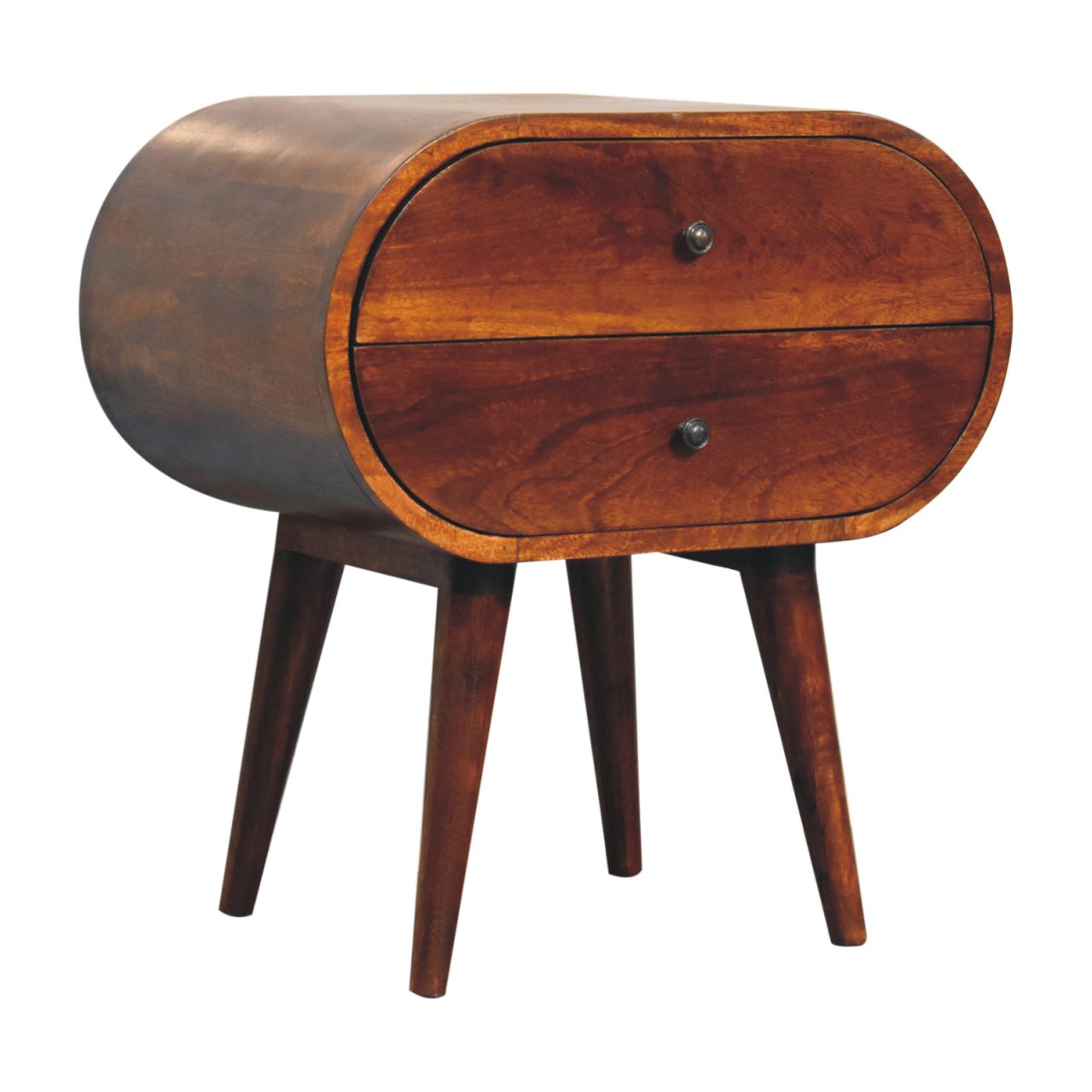 Solid Wood Large Chestnut Circular Bedside with 2 Drawers
