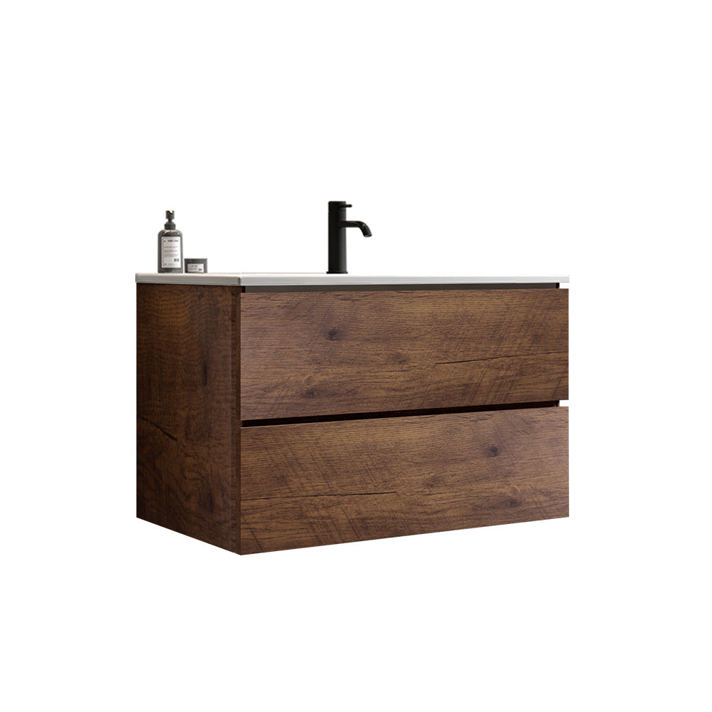 TIA 30 Inch Wall Mounted Bathroom Vanity, Walnut