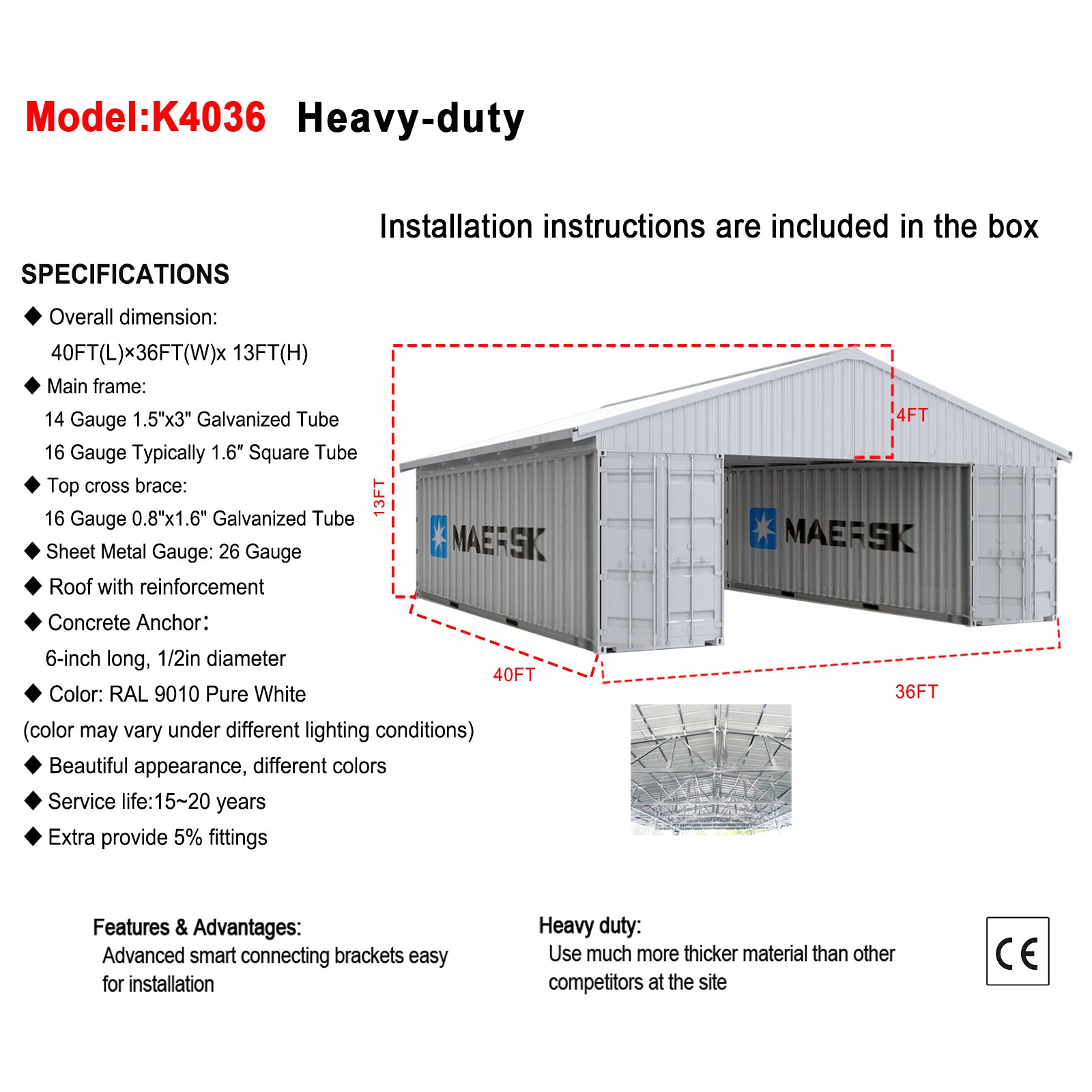 40FT x 36FT Container Roof Kit – Heavy-Duty Steel Shelter