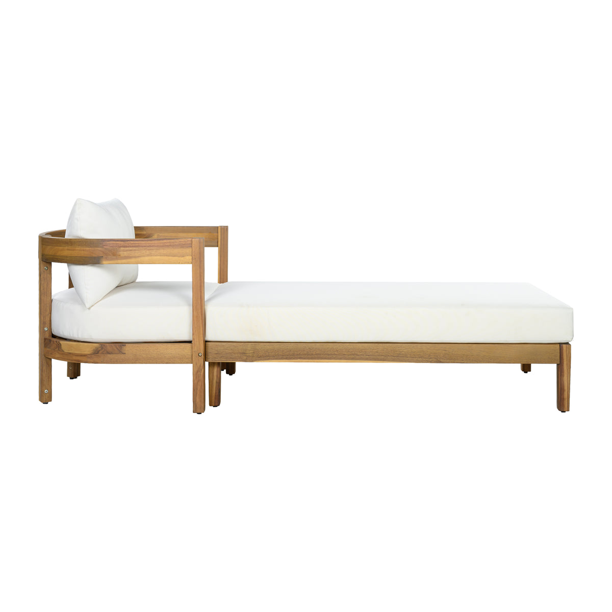 78" Acacia Wood Outdoor Chaise Lounge Chair with Curved Frame
