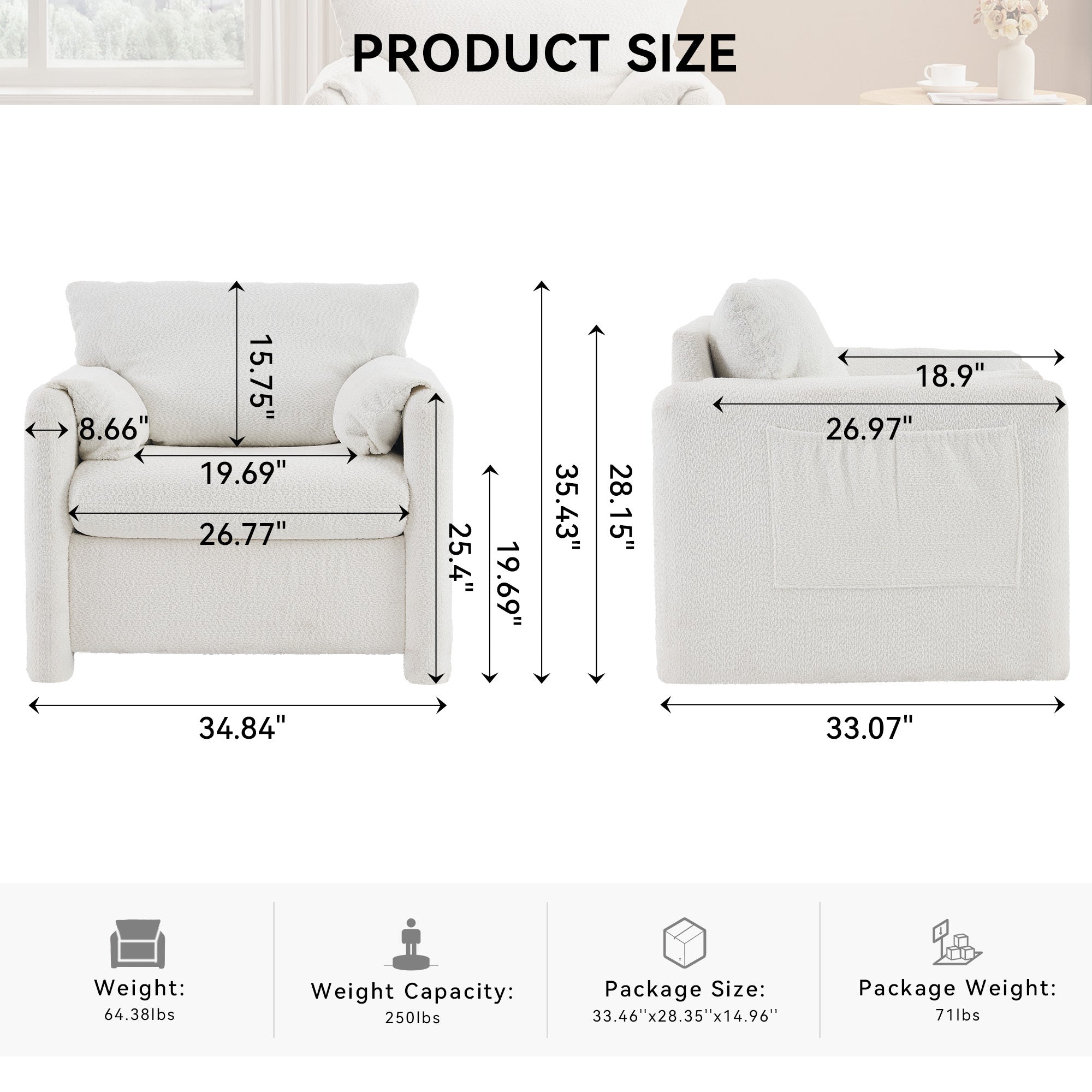 Modern Accent Chair Single Seater Ivory White
