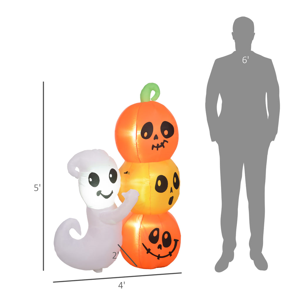 HOMCOM 5ft Inflatable Halloween Ghost and Pumpkin Decoration